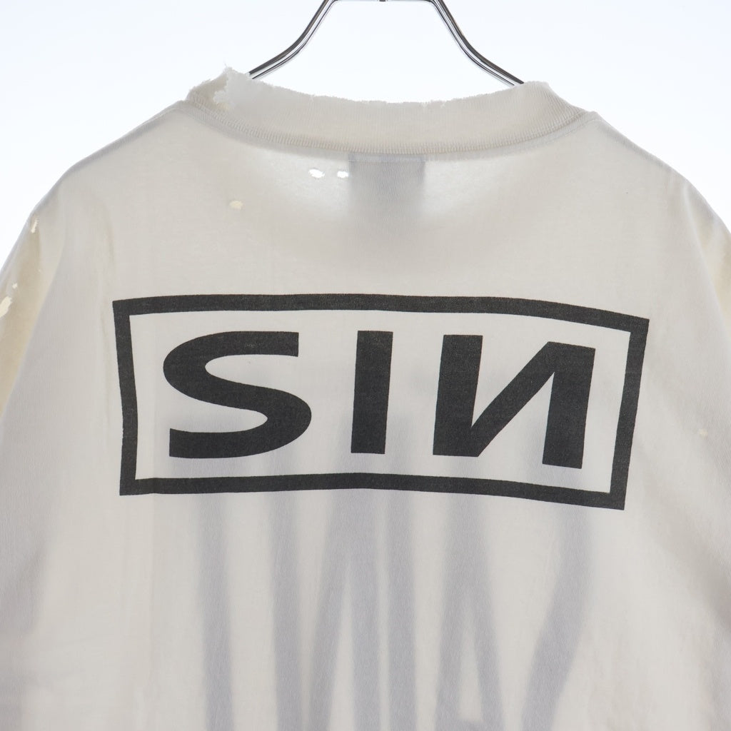 SAINT MICHAEL(セントマイケル) 25SS SAINT YOURSELF SS TEE ヴィンテージ加工 プリント クルーネック 半袖Tシャツ カットソー ホワイト SM-HR8-0000-020