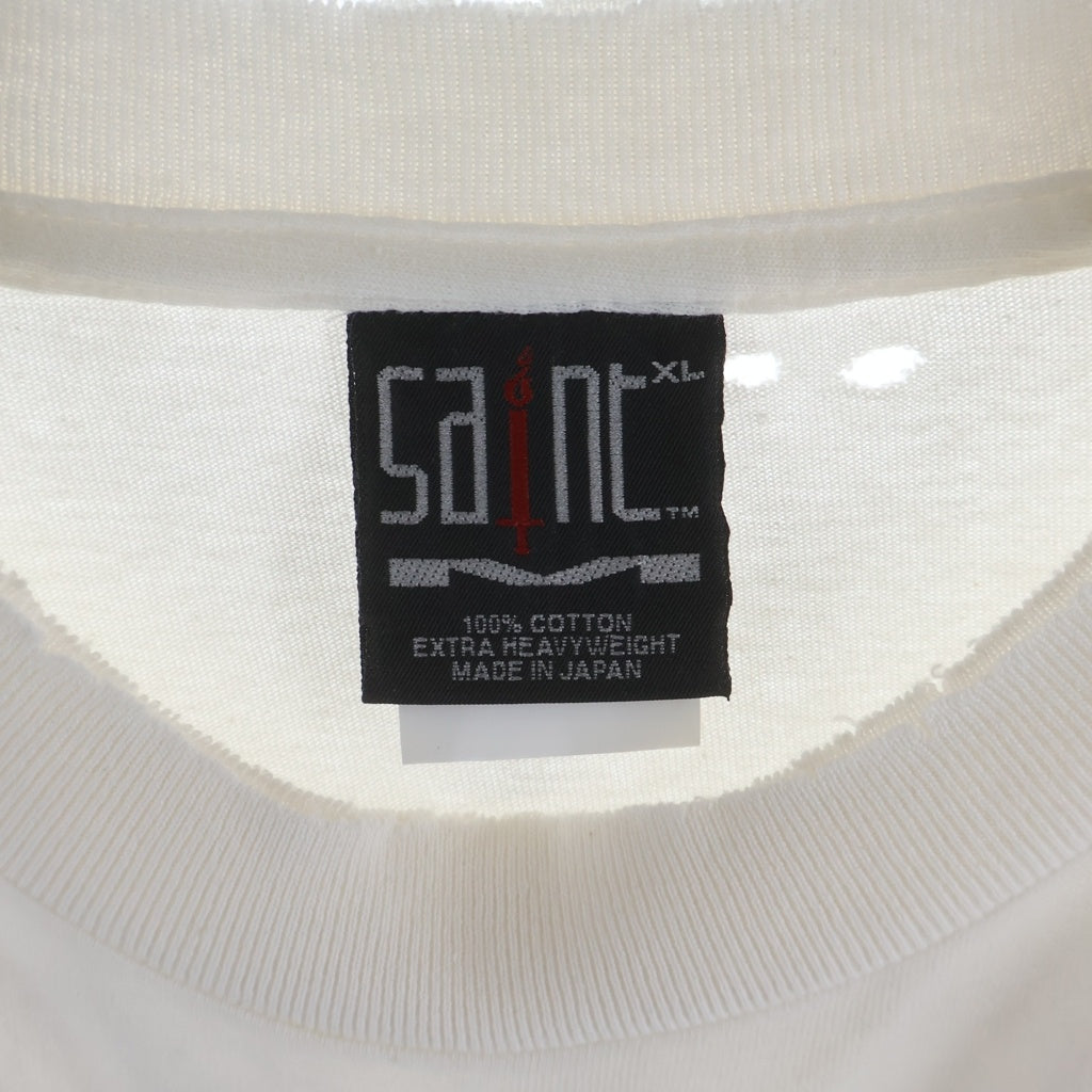 SAINT MICHAEL(セントマイケル) 25SS SAINT YOURSELF SS TEE ヴィンテージ加工 プリント クルーネック 半袖Tシャツ カットソー ホワイト SM-HR8-0000-020