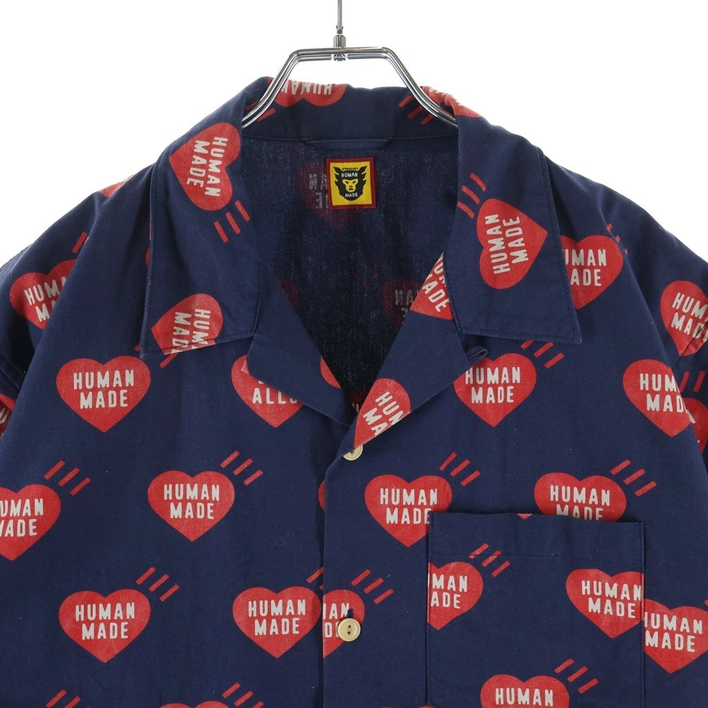 HUMAN MADE(ヒューマンメイド) 22SS HEART ALOHA SHIRT ハート コットン アロハシャツ ネイビー HM23SH012