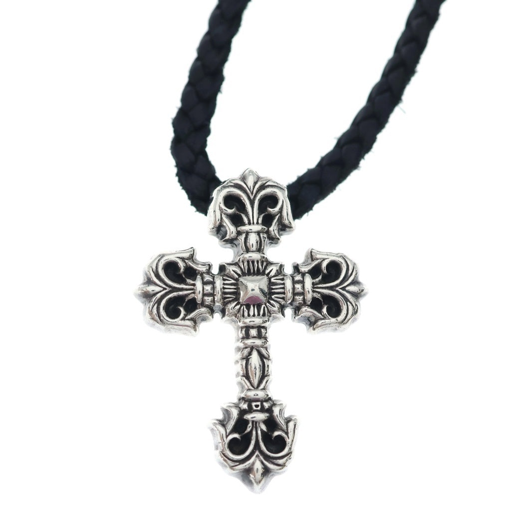 CHROME HEARTS(クロムハーツ) FILIG CROSS-XSM LB フィリグリー クロス レザーブレイド ネックレス シルバー