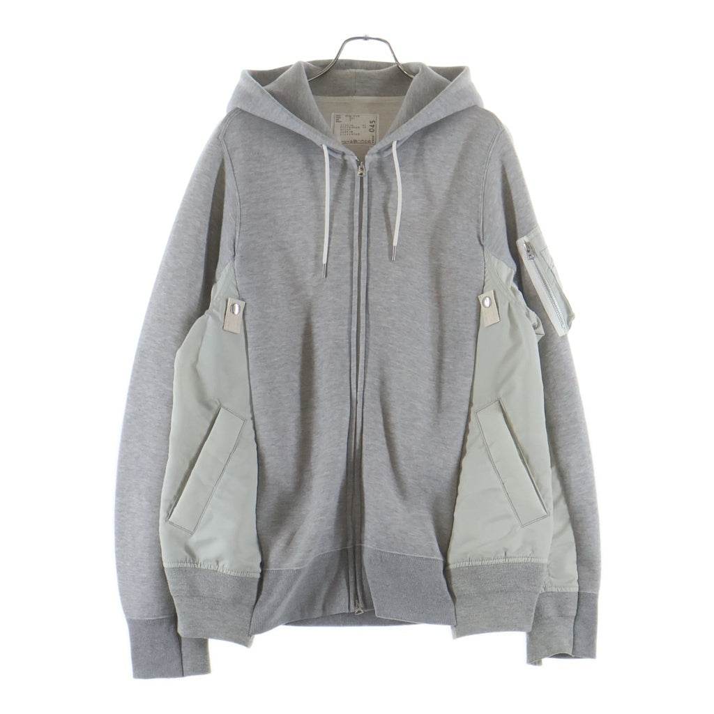 Sacai(サカイ) Sponge Sweat MA-1 Hoodie ナイロン切替 スウェット ジップアップフーディー グレーSCM-045