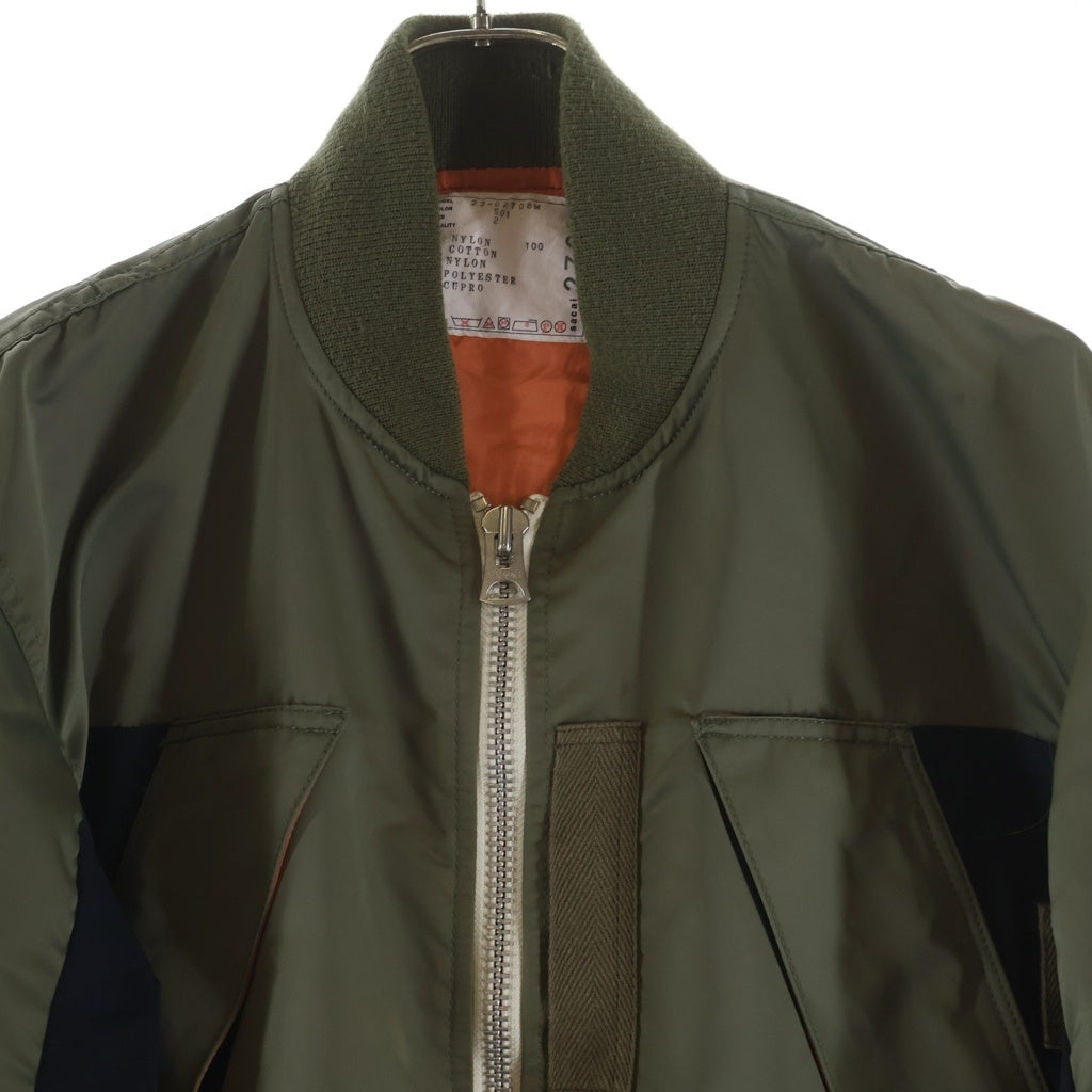 Sacai(サカイ) 22SS Nylon Twill Mix Blouson ナイロンツイルミックスブルゾン ドッキング MA-1 フライトジャケット カーキ/ネイビー 22-02708M
