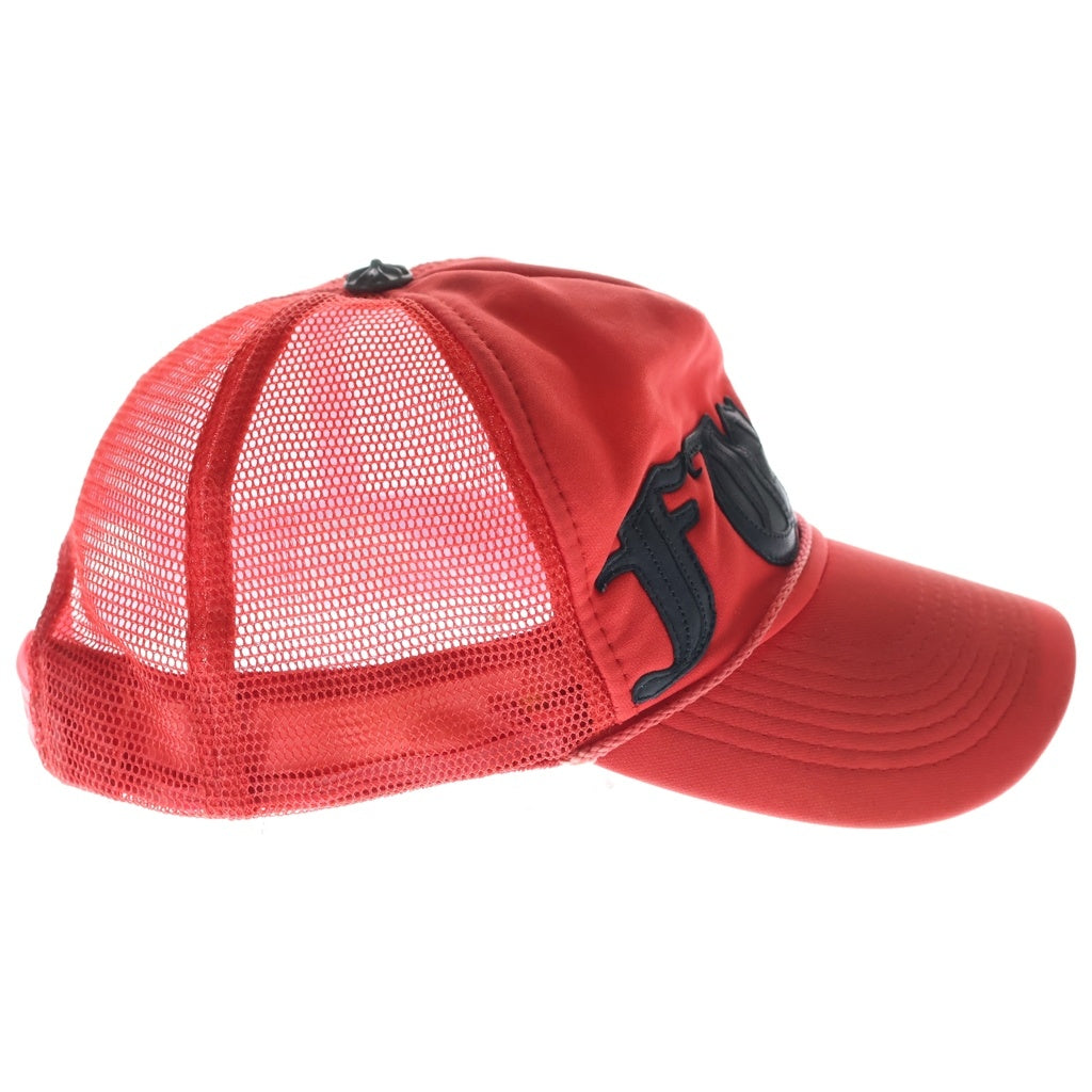 CHROME HEARTS(クロムハーツ) OLD TRUCKER CAP レザーパッチトラッカー FUCKレザーパッチクロスボール付メッシュキャップ レッド