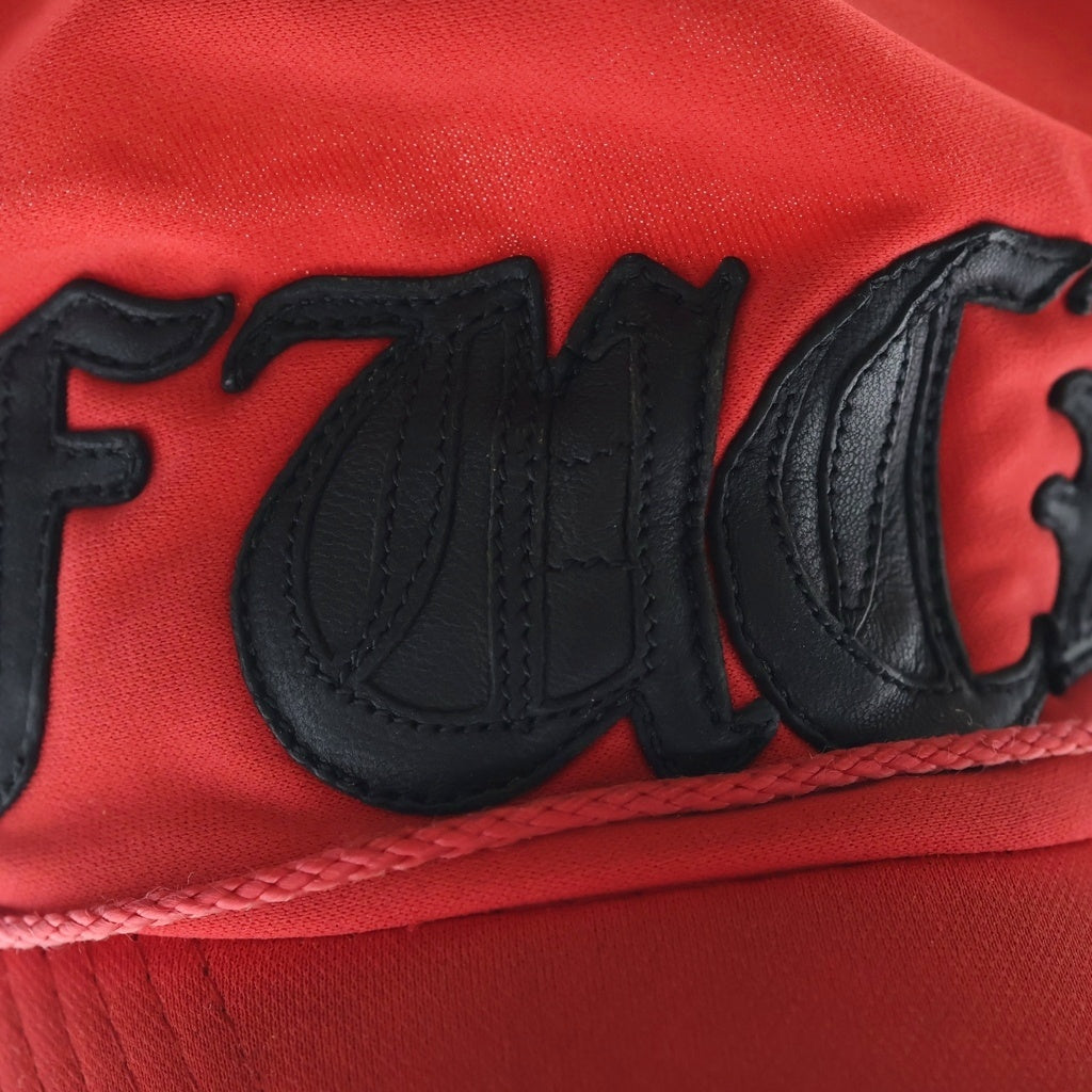 CHROME HEARTS(クロムハーツ) OLD TRUCKER CAP レザーパッチトラッカー FUCKレザーパッチクロスボール付メッシュキャップ レッド
