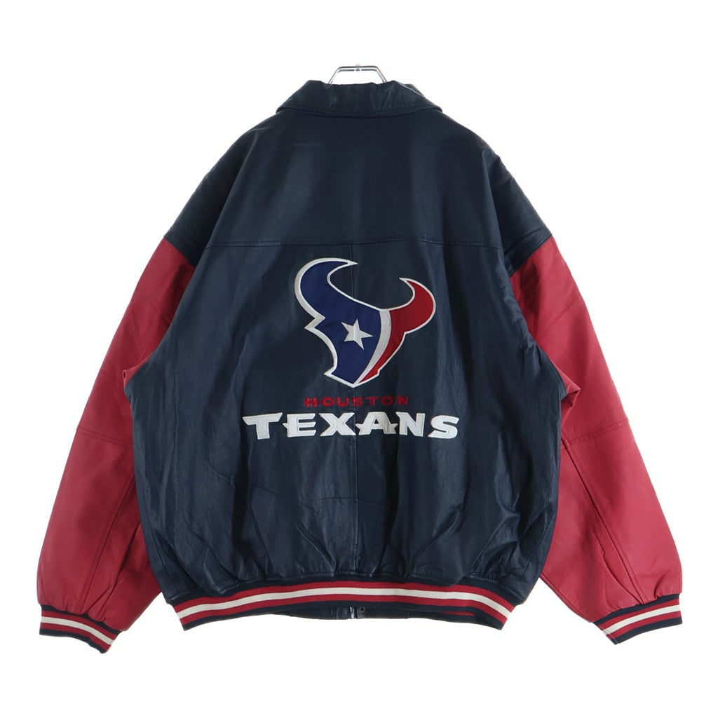 NO BRAND(ノーブランド) THE GAMEDAY（ザ ゲームデイ）00s NFL HOUSTON TEXANS LEATHER JACKET レザージャケット スタジャン ネイビー/レッド 1177Q