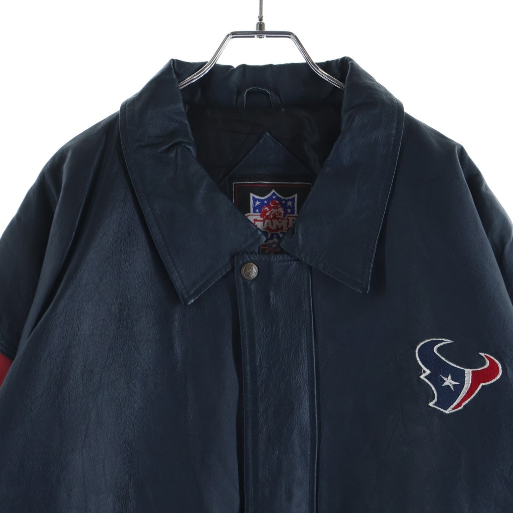 NO BRAND(ノーブランド) THE GAMEDAY（ザ ゲームデイ）00s NFL HOUSTON TEXANS LEATHER JACKET レザージャケット スタジャン ネイビー/レッド 1177Q