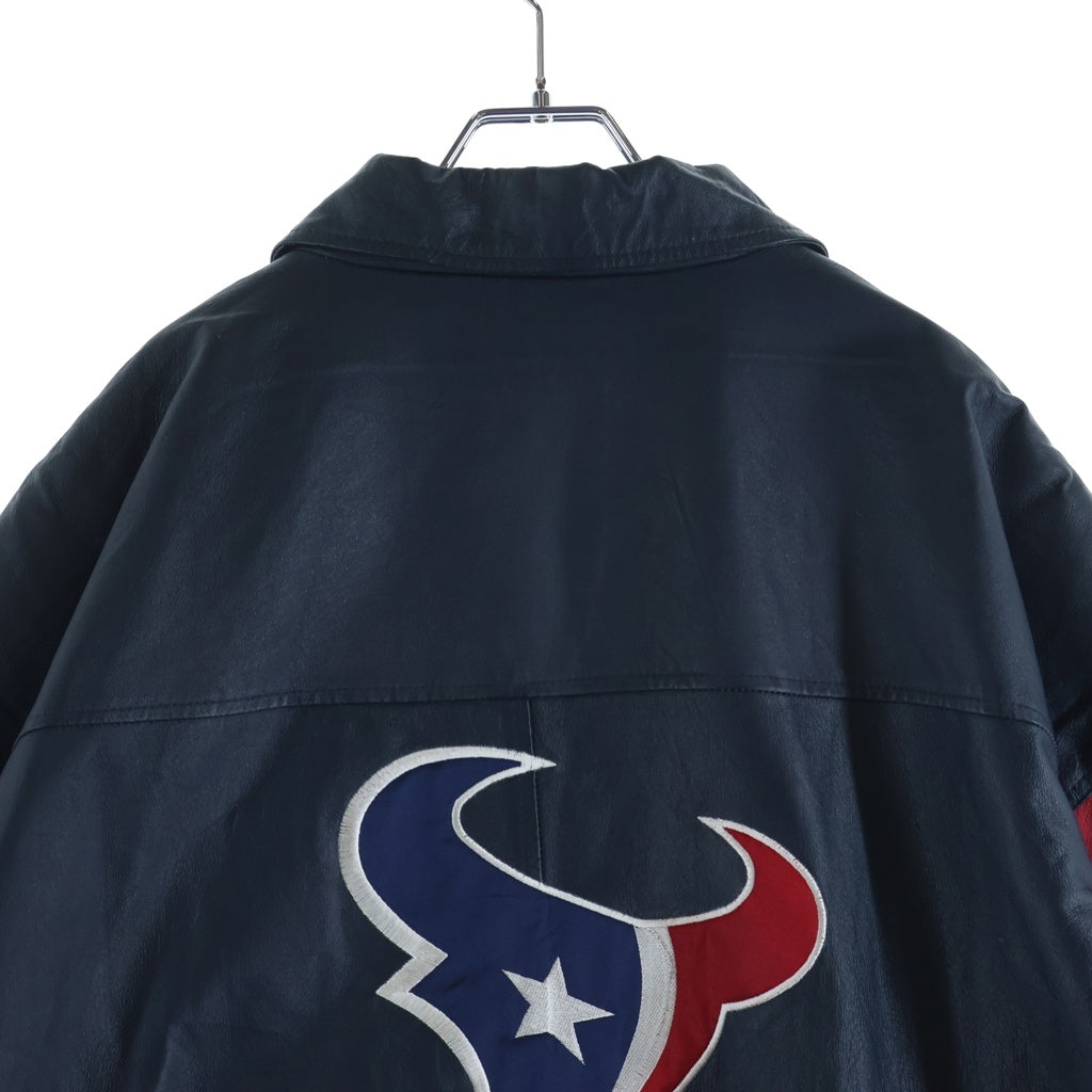 NO BRAND(ノーブランド) THE GAMEDAY（ザ ゲームデイ）00s NFL HOUSTON TEXANS LEATHER JACKET レザージャケット スタジャン ネイビー/レッド 1177Q
