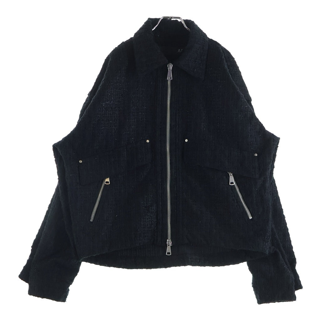 A.F ARTEFACT(エーエフアーティファクト) TUCK SLEEVE JACKET LUXURY TWEED タッグスリーブ ツイード ジップアップジャケット ブラック