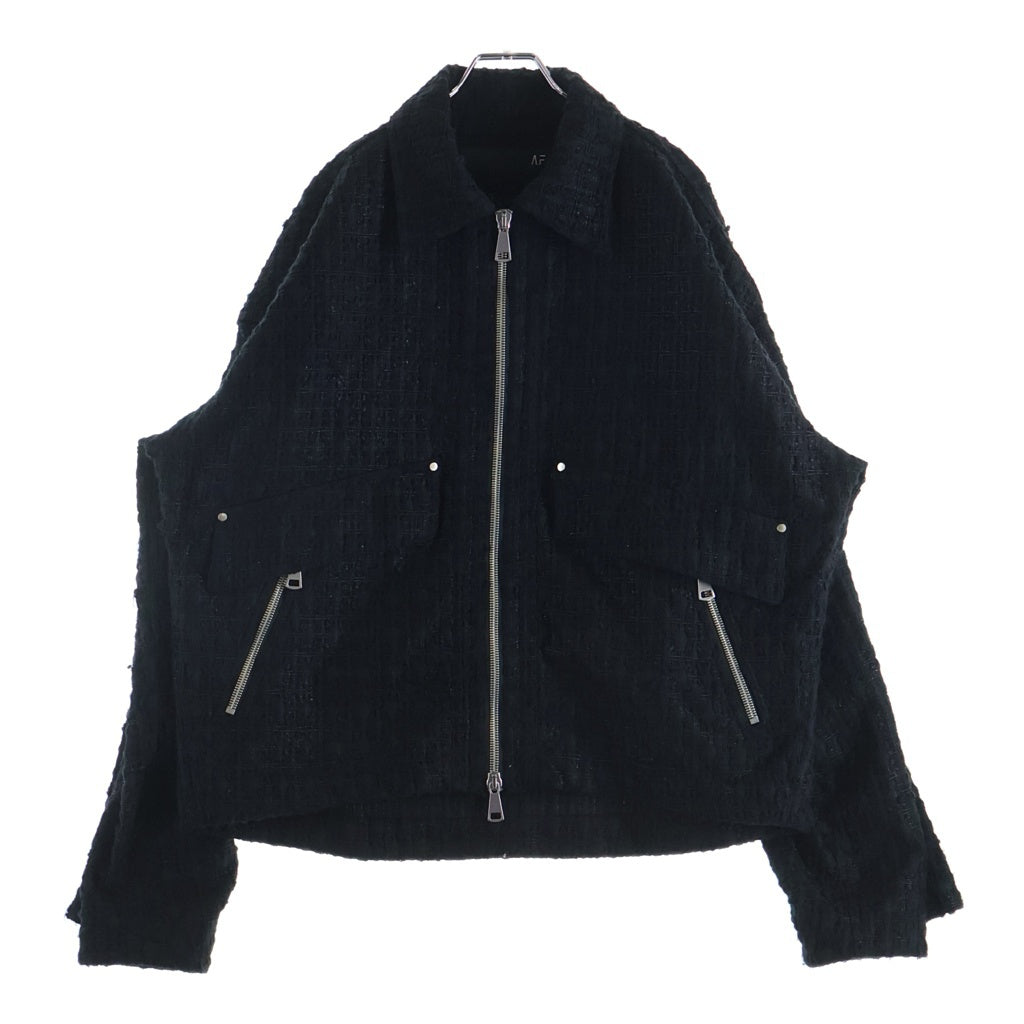 A.F ARTEFACT(エーエフアーティファクト) TUCK SLEEVE JACKET LUXURY TWEED タッグスリーブ ツイード ジップアップジャケット ブラック