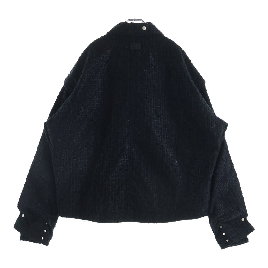 A.F ARTEFACT(エーエフアーティファクト) TUCK SLEEVE JACKET LUXURY TWEED タッグスリーブ ツイード ジップアップジャケット ブラック