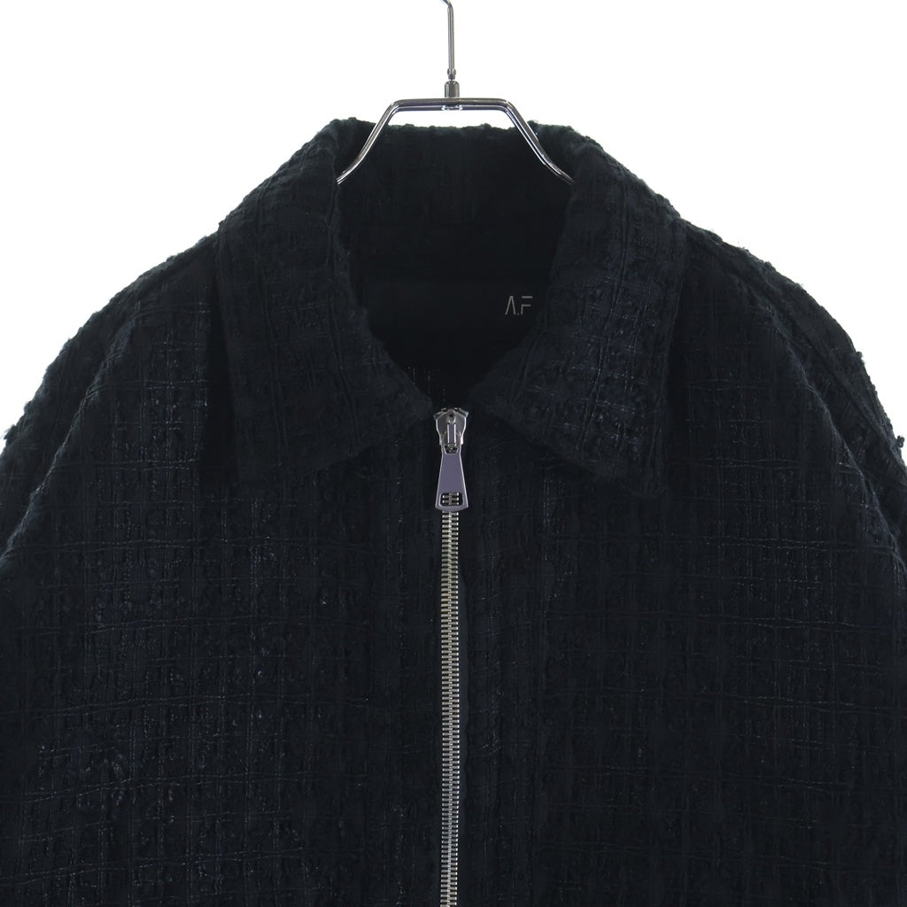 A.F ARTEFACT(エーエフアーティファクト) TUCK SLEEVE JACKET LUXURY TWEED タッグスリーブ ツイード ジップアップジャケット ブラック