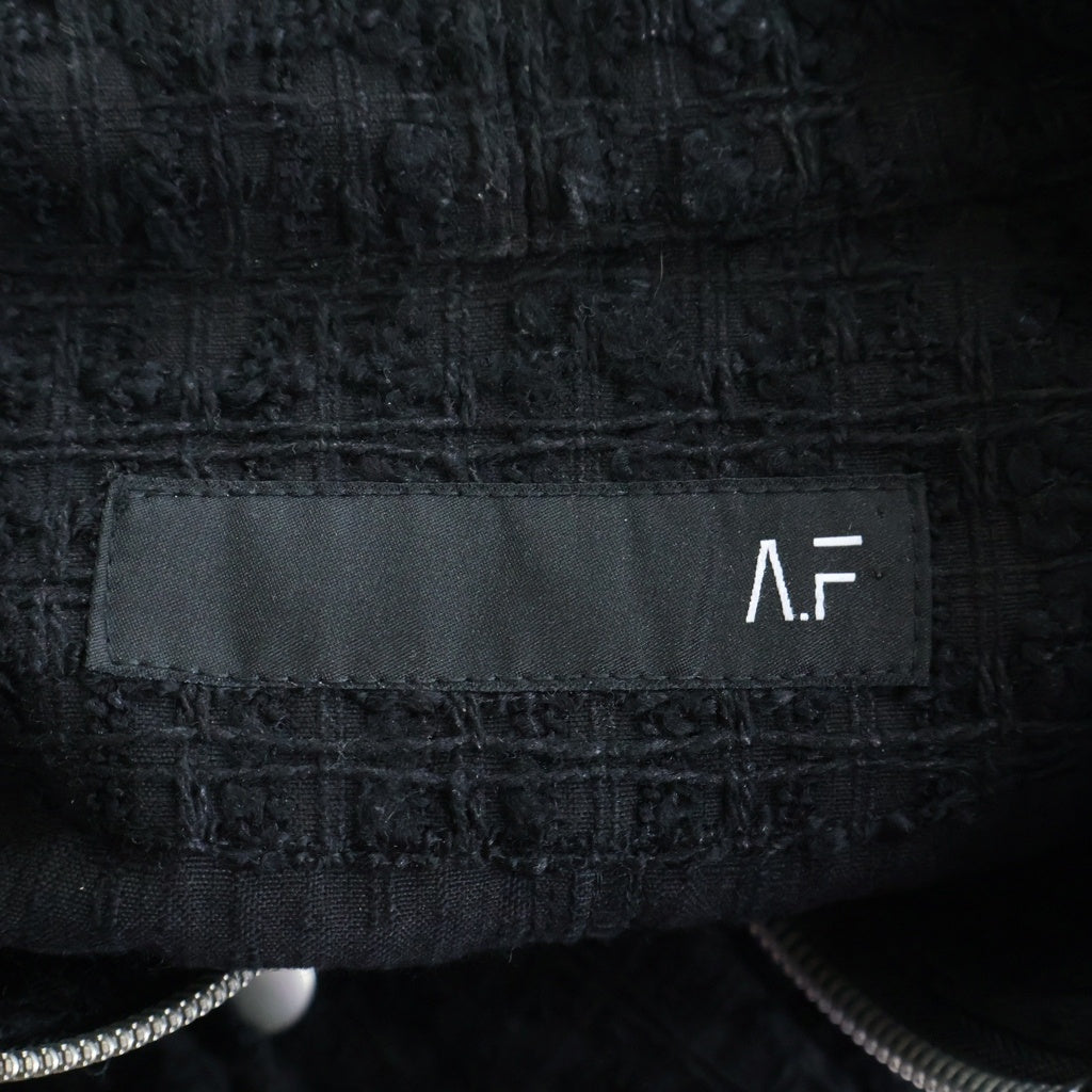 A.F ARTEFACT(エーエフアーティファクト) TUCK SLEEVE JACKET LUXURY TWEED タッグスリーブ ツイード ジップアップジャケット ブラック