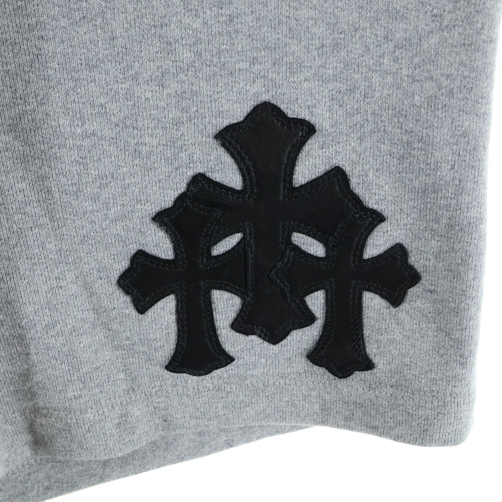 CHROME HEARTS(クロムハーツ) Y NOT CEMETERY CROSS PATCH SWEAT SHORTS レザーセメタリークロスパッチ スウェットショーツ ハーフパンツ グレー/ブラック