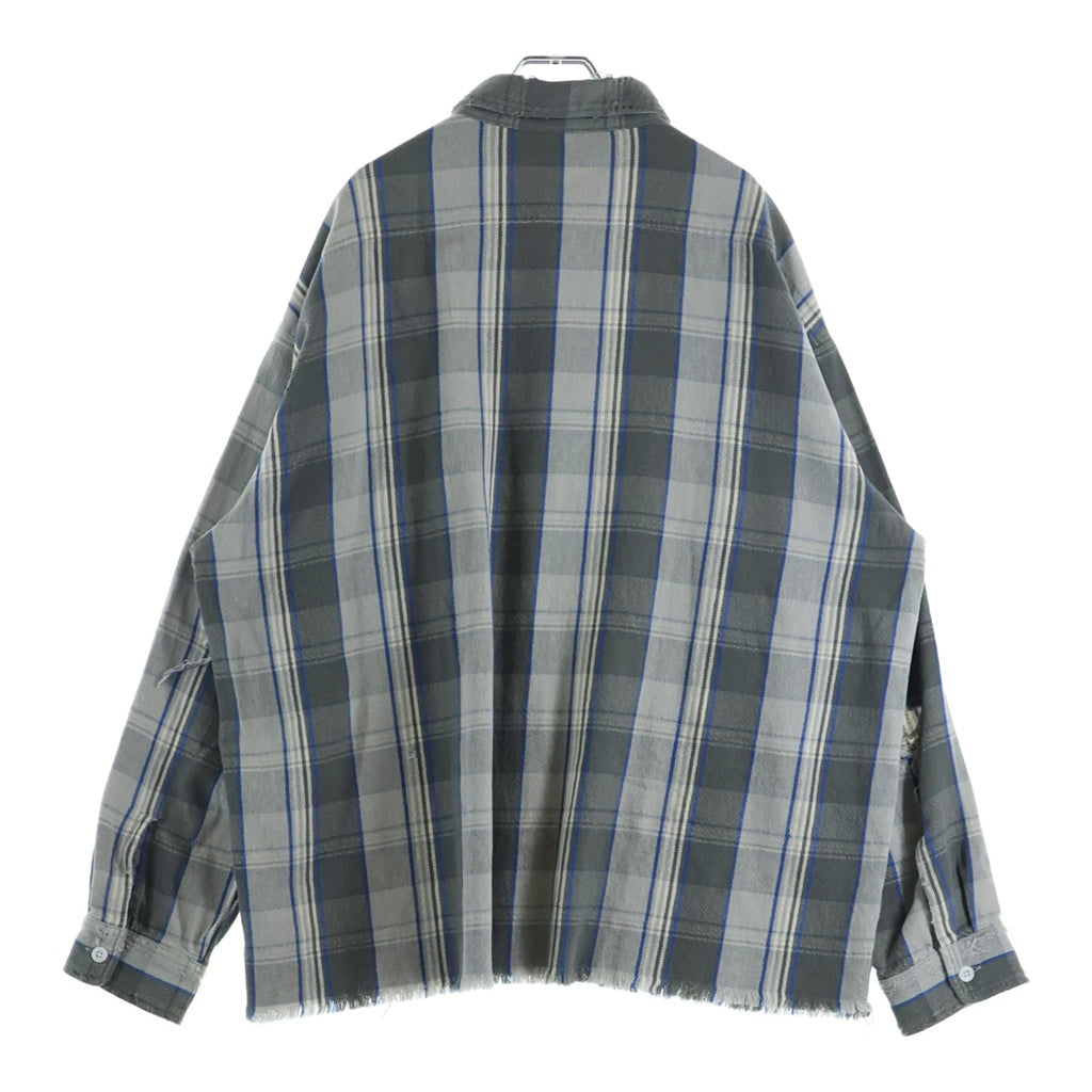 SAINT MICHAEL(セントマイケル) 22AW×SHERMER ACADEMY FRANNL SHIRT シャーマー・アカデミー チェック柄 ダメージ加工 フランネルシャツ 長袖シャツ グレー SM-A22-0000-061