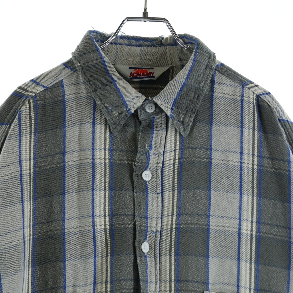SAINT MICHAEL(セントマイケル) 22AW×SHERMER ACADEMY FRANNL SHIRT シャーマー・アカデミー チェック柄 ダメージ加工 フランネルシャツ 長袖シャツ グレー SM-A22-0000-061