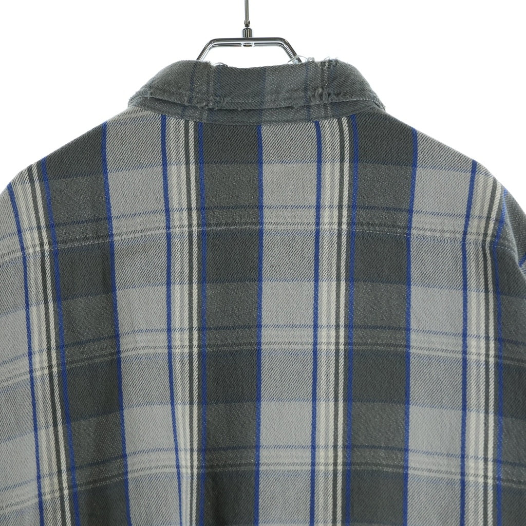 SAINT MICHAEL(セントマイケル) 22AW×SHERMER ACADEMY FRANNL SHIRT シャーマー・アカデミー チェック柄 ダメージ加工 フランネルシャツ 長袖シャツ グレー SM-A22-0000-061