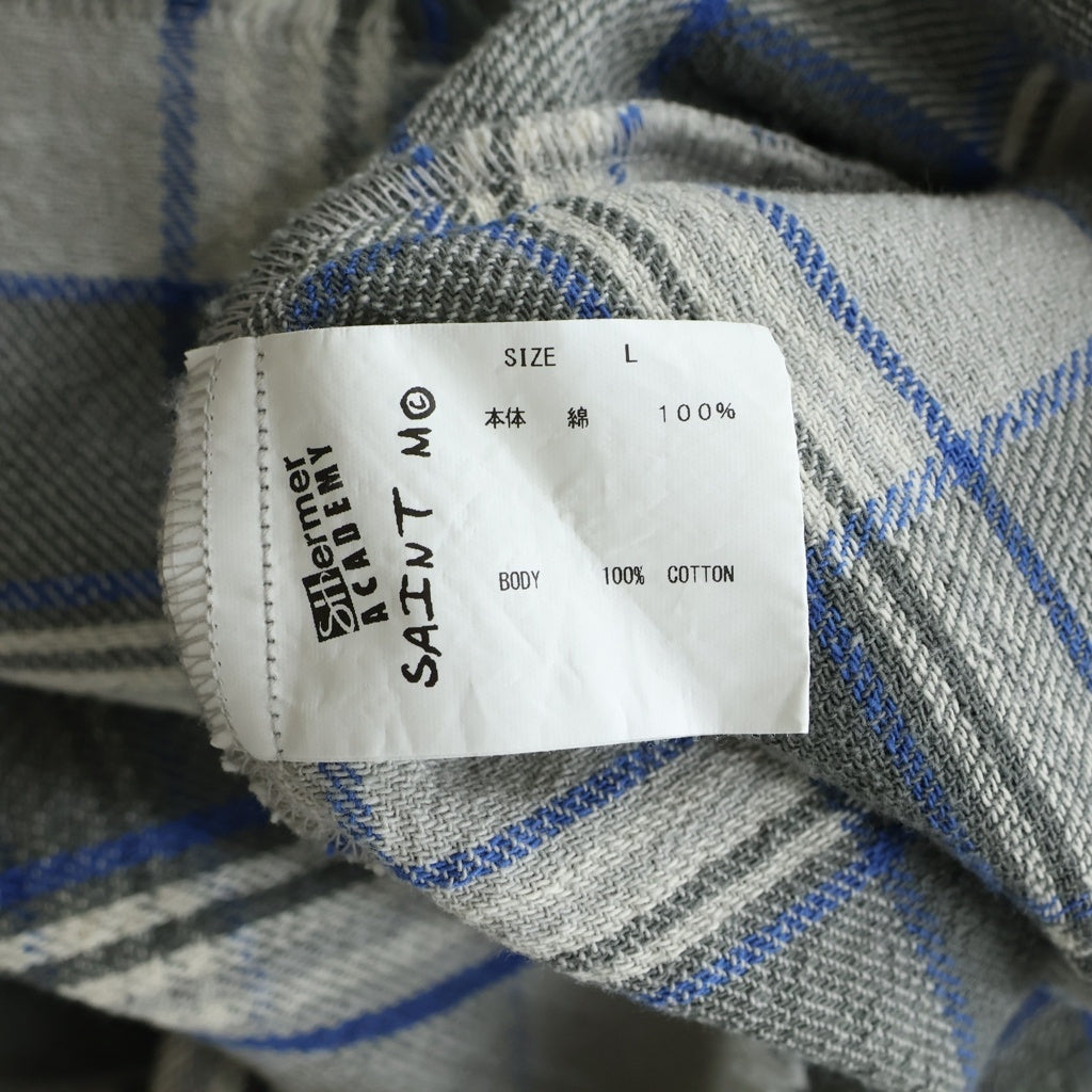 SAINT MICHAEL(セントマイケル) 22AW×SHERMER ACADEMY FRANNL SHIRT シャーマー・アカデミー チェック柄 ダメージ加工 フランネルシャツ 長袖シャツ グレー SM-A22-0000-061