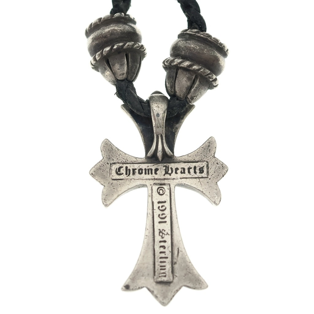 CHROME HEARTS(クロムハーツ) CH CRS SML CL スモールCHクロス クリンプト レザーブレイド ネックレス シルバー/ブラック BCA217