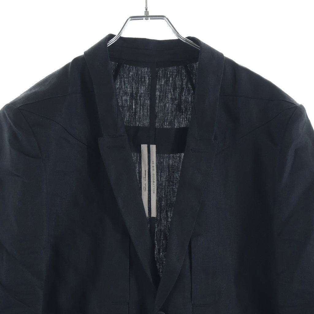 Rick Owens(リックオウエンス) 26SS HOLYWOOD LUXOR FOGPOCKET LIDO JACKET リネン フォグポケットバックベルトテーラードジャケット ブレザー ブラック RU01E5753-TWL