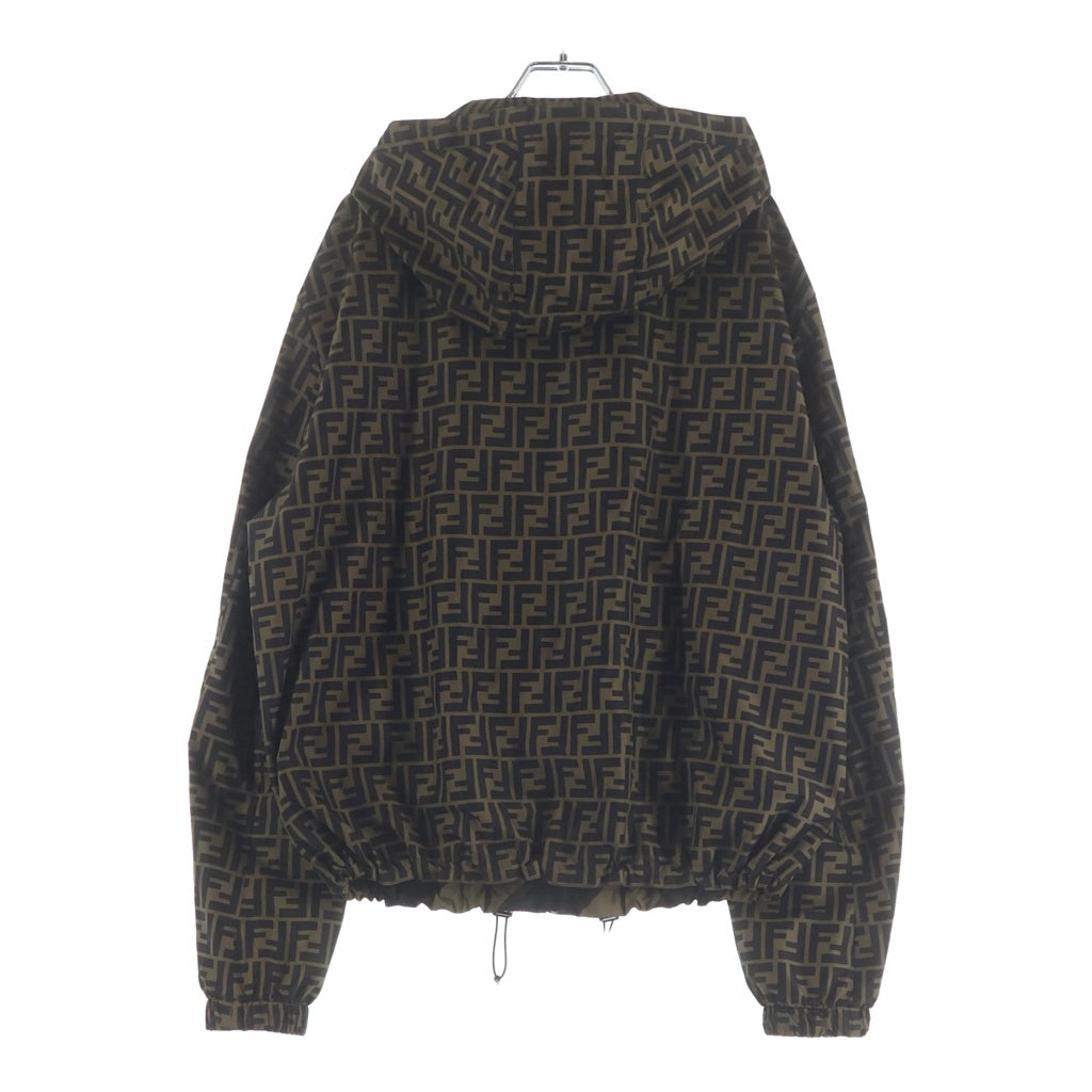FENDI(フェンディ) FFロゴ ズッカ柄 ストライプ リバーシブル ジップアップパーカー ウィンドブレーカー FAA615 A79N ブラウン/ブラック