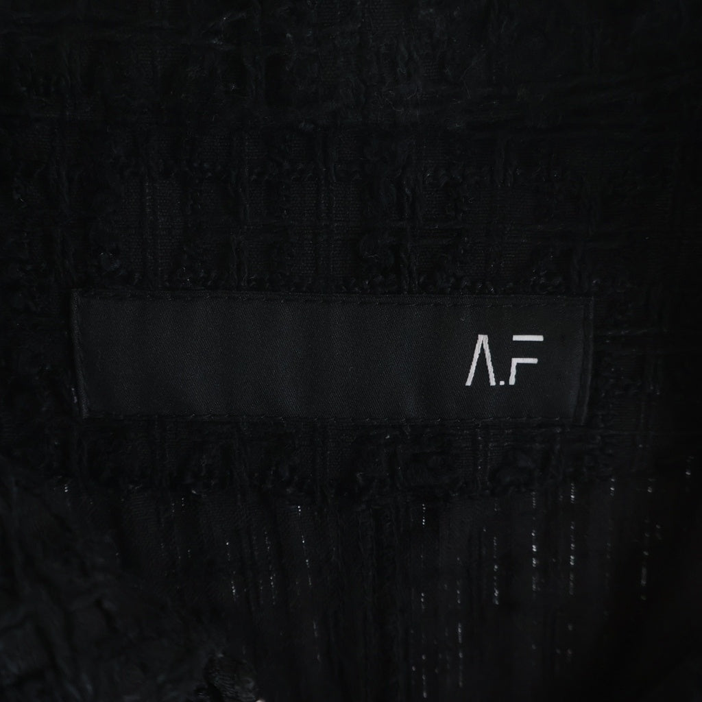 A.F ARTEFACT(エーエフアーティファクト) TUCK SLEEVE JACKET LUXURY TWEED タッグスリーブ ツイード ジップアップジャケット ブラック