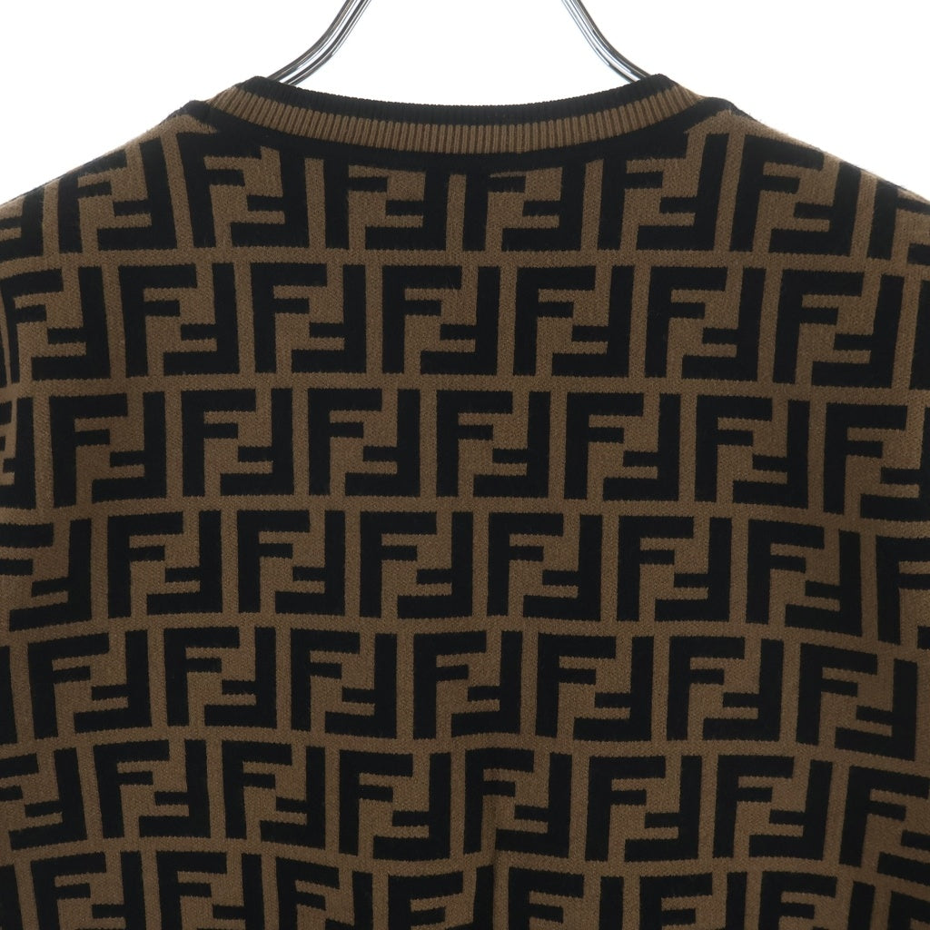 FENDI(フェンディ) FFロゴ ズッカ柄 半袖ニット ブラウン/ブラック FZY702 A5QG レディース