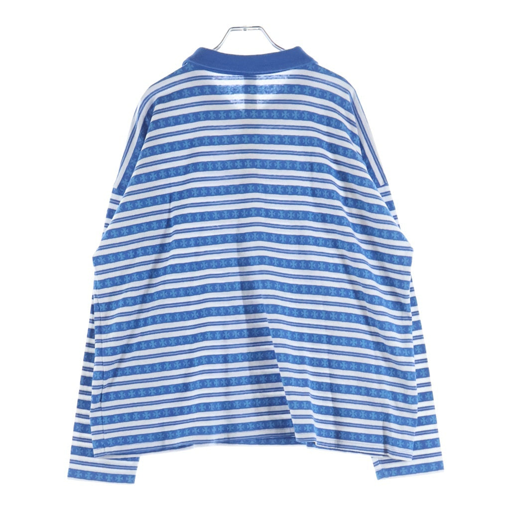 CHROME HEARTS(クロムハーツ) Y NOT Vine Dagger Embroidery Stripe Polo Long Sleeve Shirts ヴァインダガー刺繍 ポロ ロングスリーブシャツ ブルー