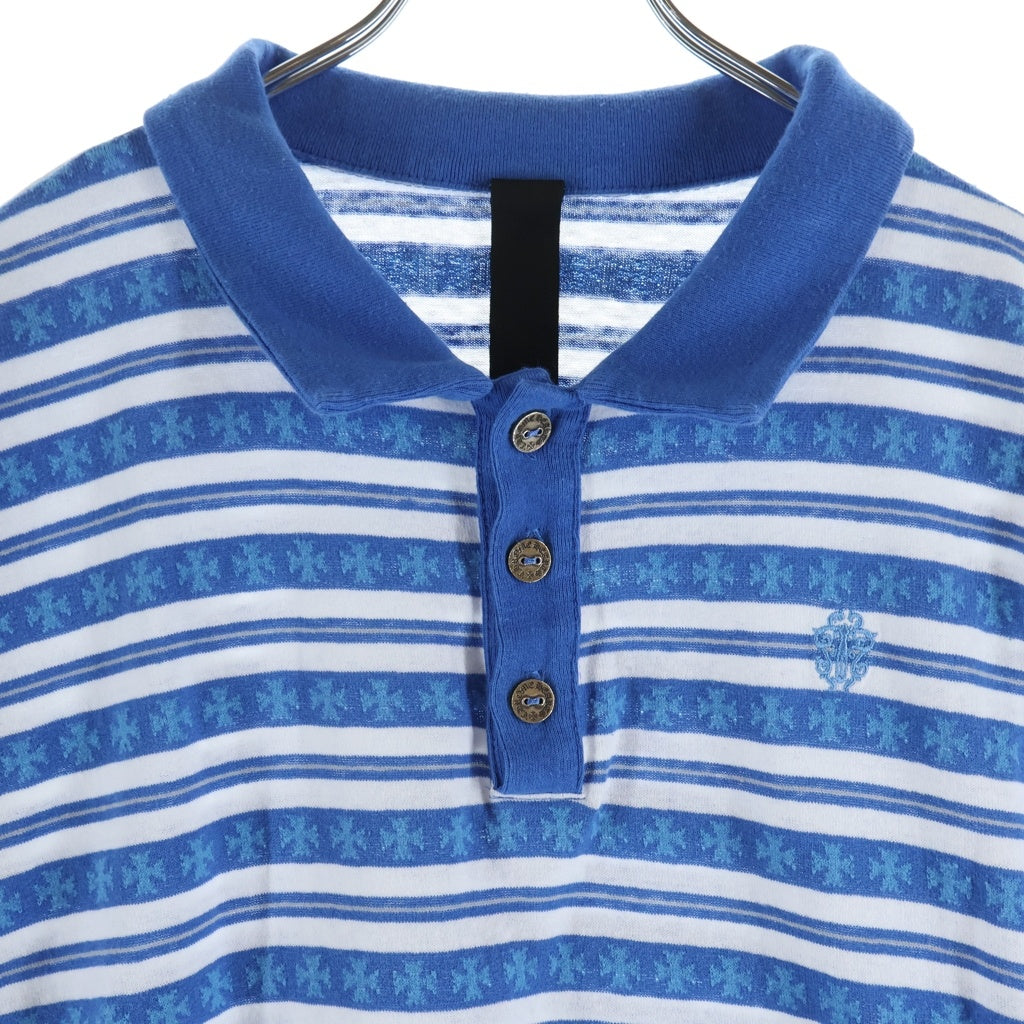 CHROME HEARTS(クロムハーツ) Y NOT Vine Dagger Embroidery Stripe Polo Long Sleeve Shirts ヴァインダガー刺繍 ポロ ロングスリーブシャツ ブルー