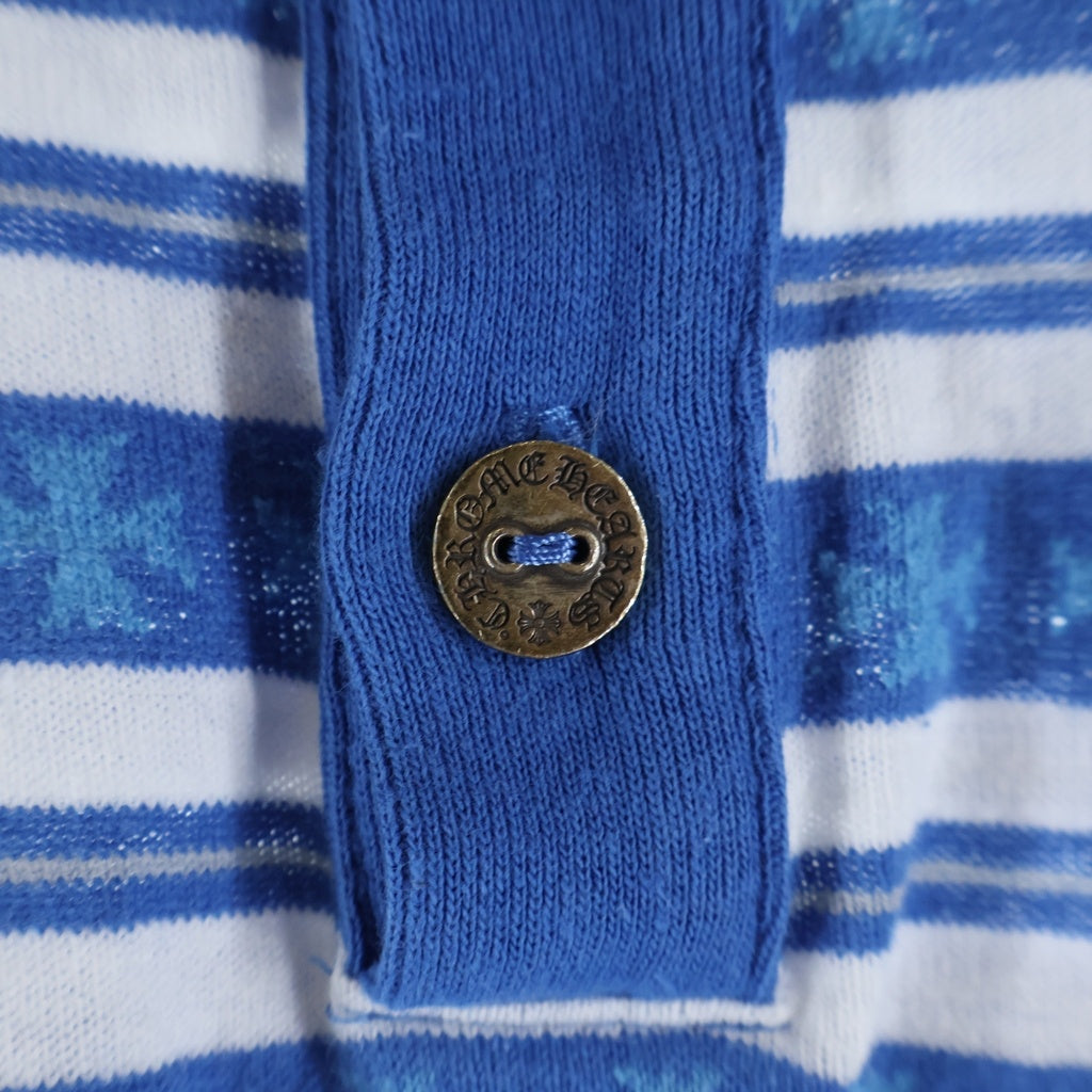 CHROME HEARTS(クロムハーツ) Y NOT Vine Dagger Embroidery Stripe Polo Long Sleeve Shirts ヴァインダガー刺繍 ポロ ロングスリーブシャツ ブルー