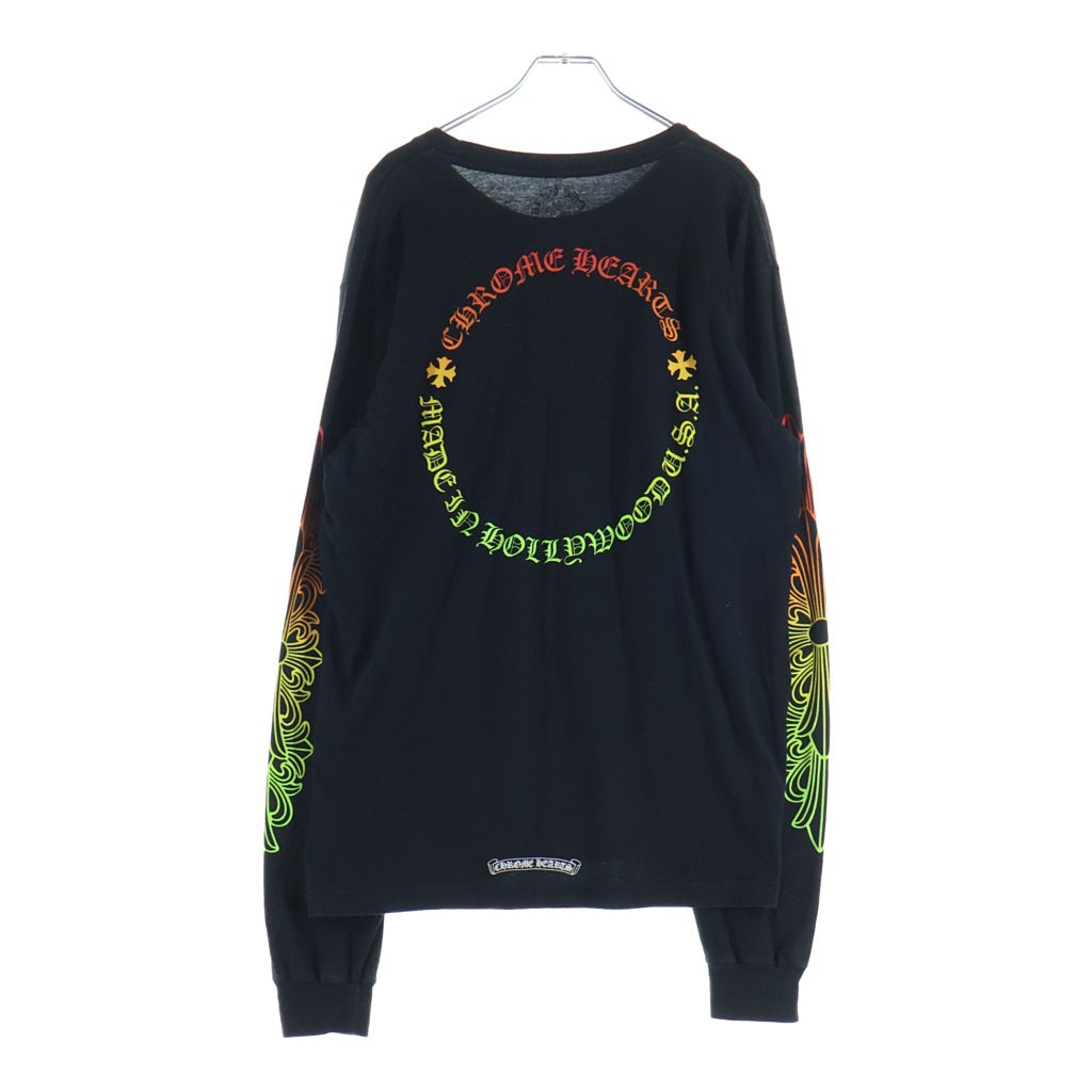 CHROME HEARTS(クロムハーツ) グラデーションロゴプリント ハリウッド限定 袖フローラル ホースシュー 長袖Tシャツ カットソー ブラック
