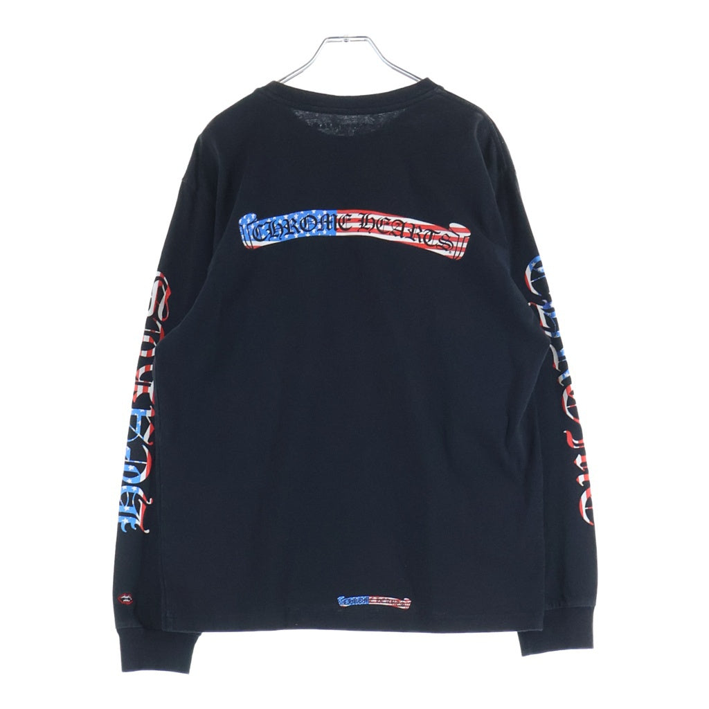 CHROME HEARTS(クロムハーツ) American Flag Back Scroll Logo Label L/S Tee 星条旗 アメリカンフラッグ 長袖Tシャツ カットソー ブラック