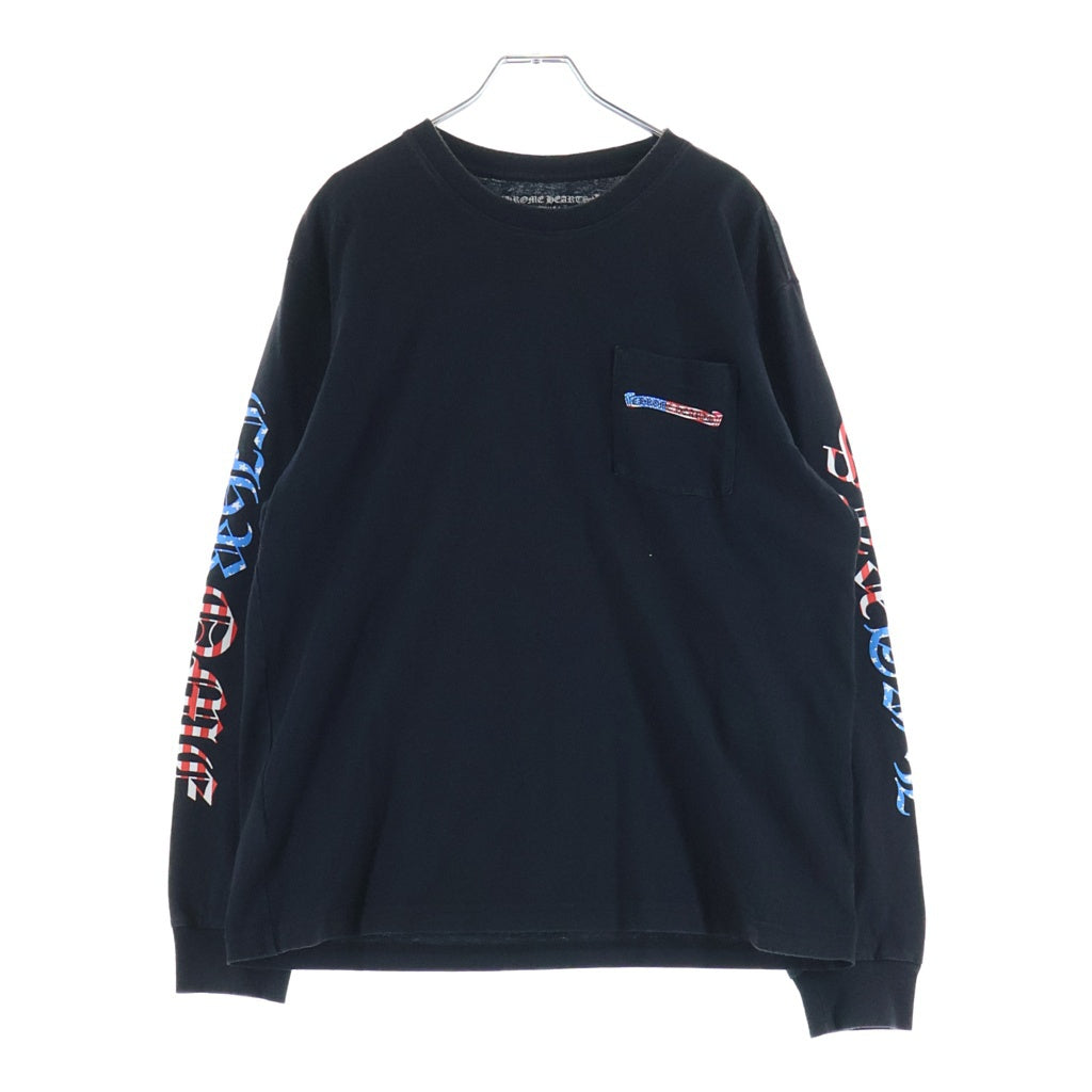 CHROME HEARTS(クロムハーツ) American Flag Back Scroll Logo Label L/S Tee 星条旗 アメリカンフラッグ 長袖Tシャツ カットソー ブラック