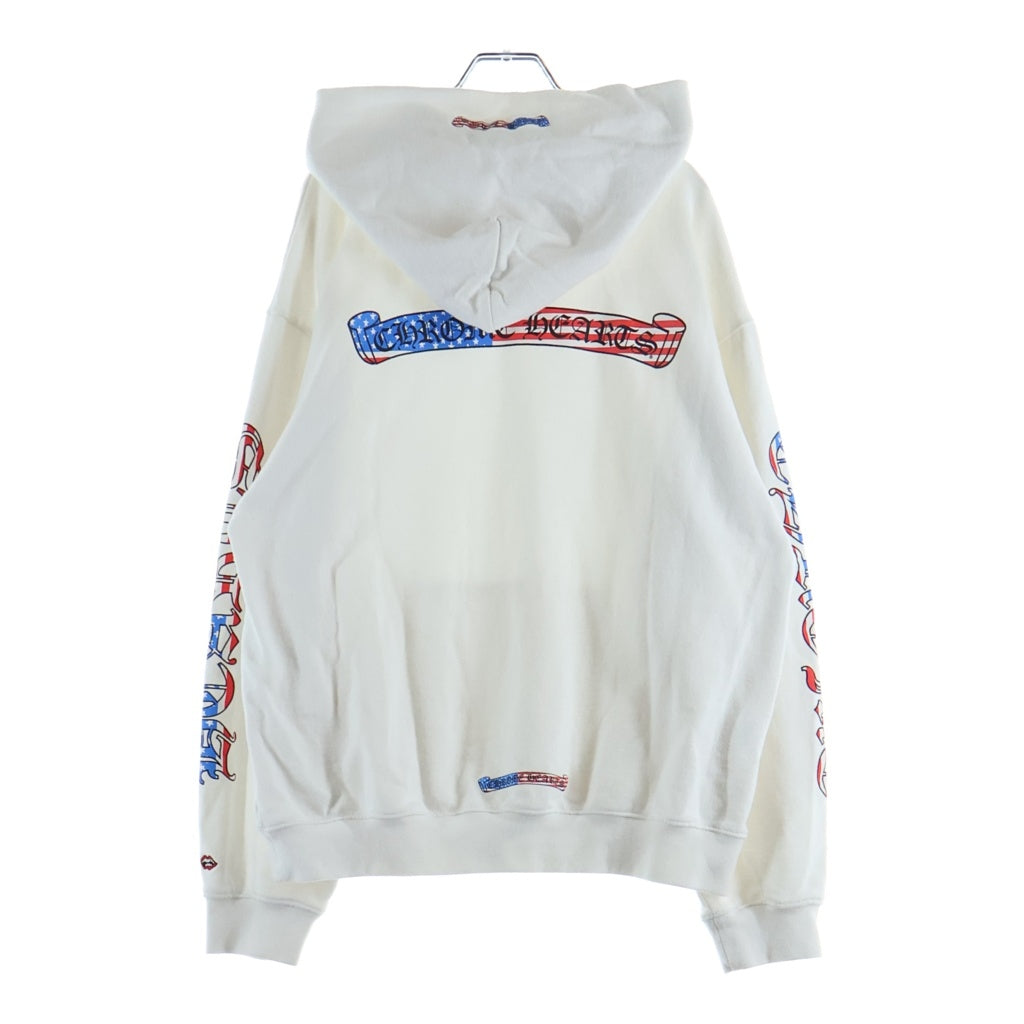 CHROME HEARTS(クロムハーツ) American Flag Back Scroll Logo Label Pullover Sweatshirt 星条旗 アメリカンフラッグ プルオーバーパーカー フーディー ホワイト