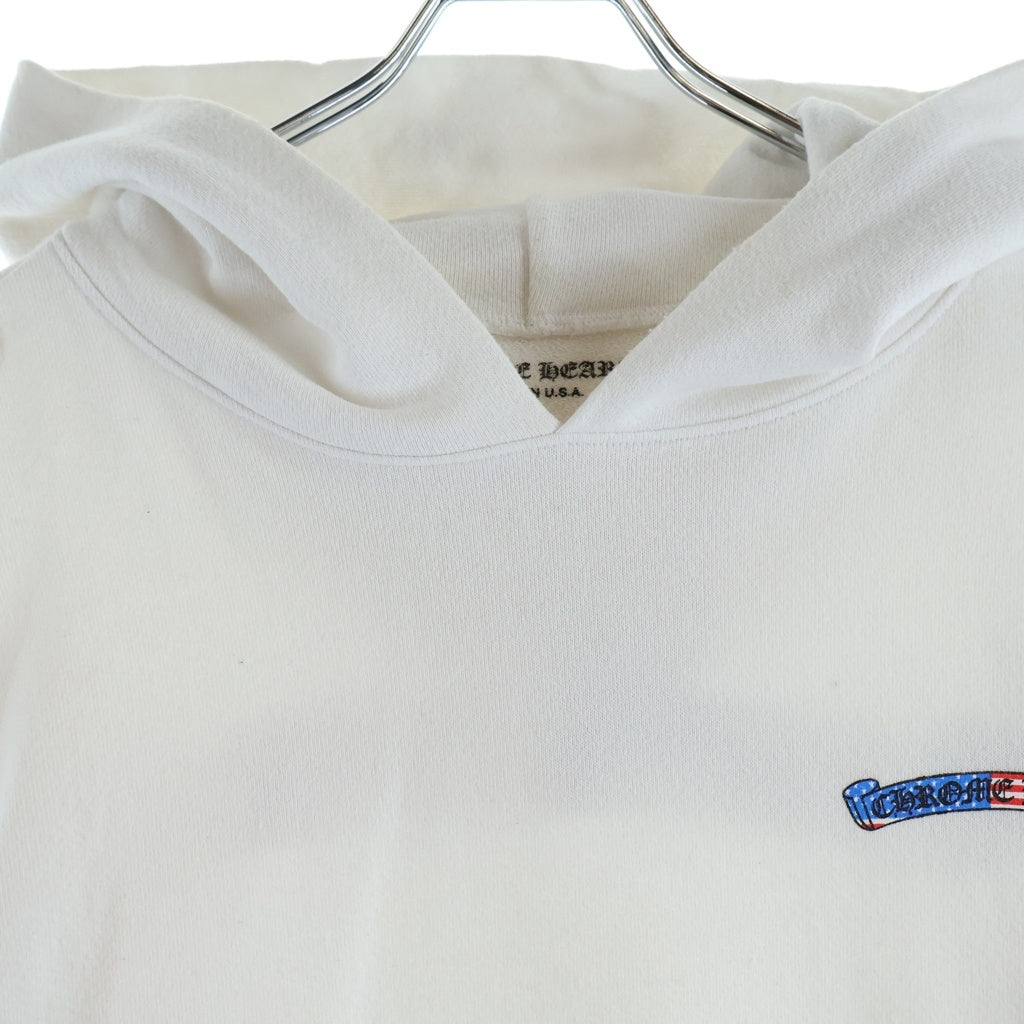 CHROME HEARTS(クロムハーツ) American Flag Back Scroll Logo Label Pullover Sweatshirt 星条旗 アメリカンフラッグ プルオーバーパーカー フーディー ホワイト