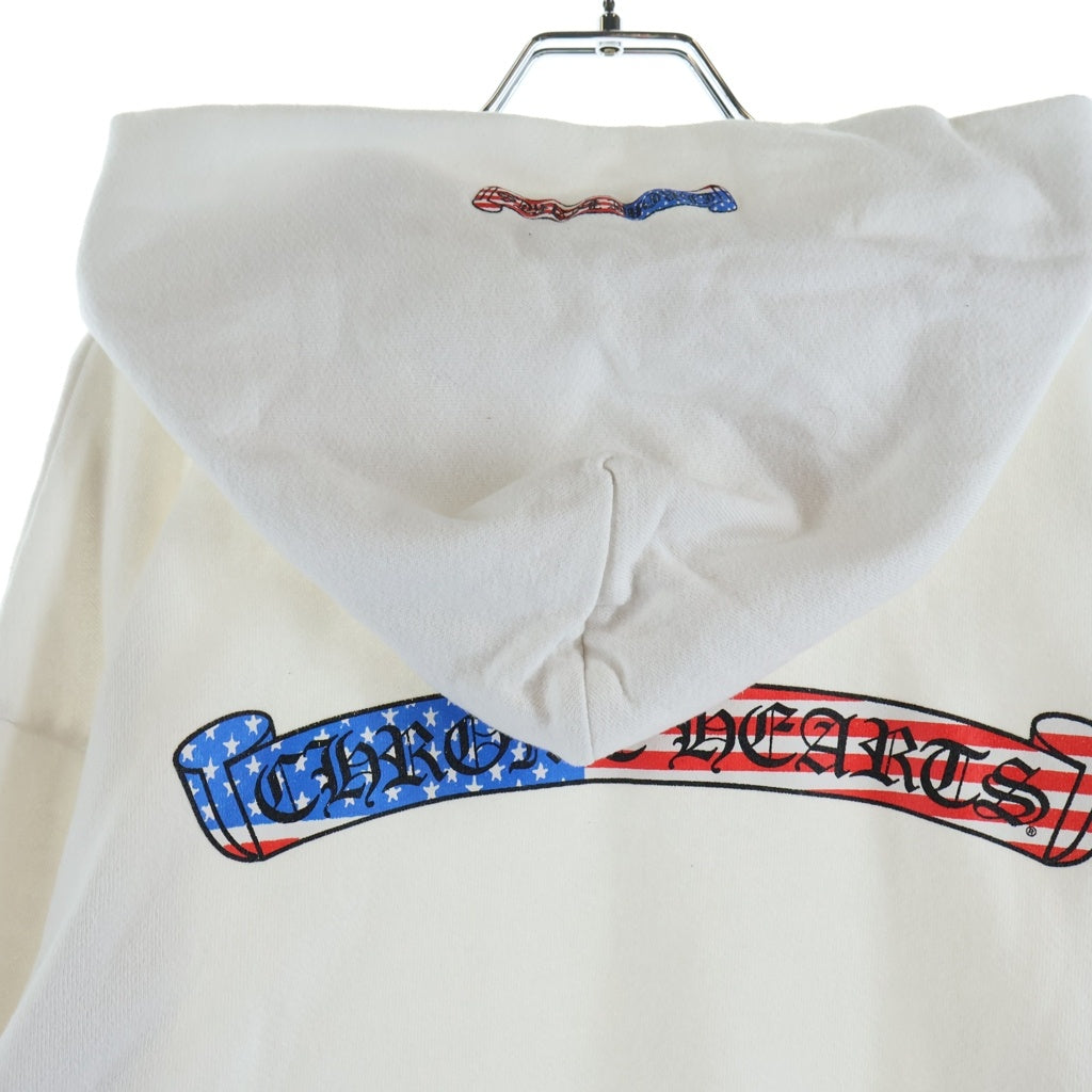 CHROME HEARTS(クロムハーツ) American Flag Back Scroll Logo Label Pullover Sweatshirt 星条旗 アメリカンフラッグ プルオーバーパーカー フーディー ホワイト