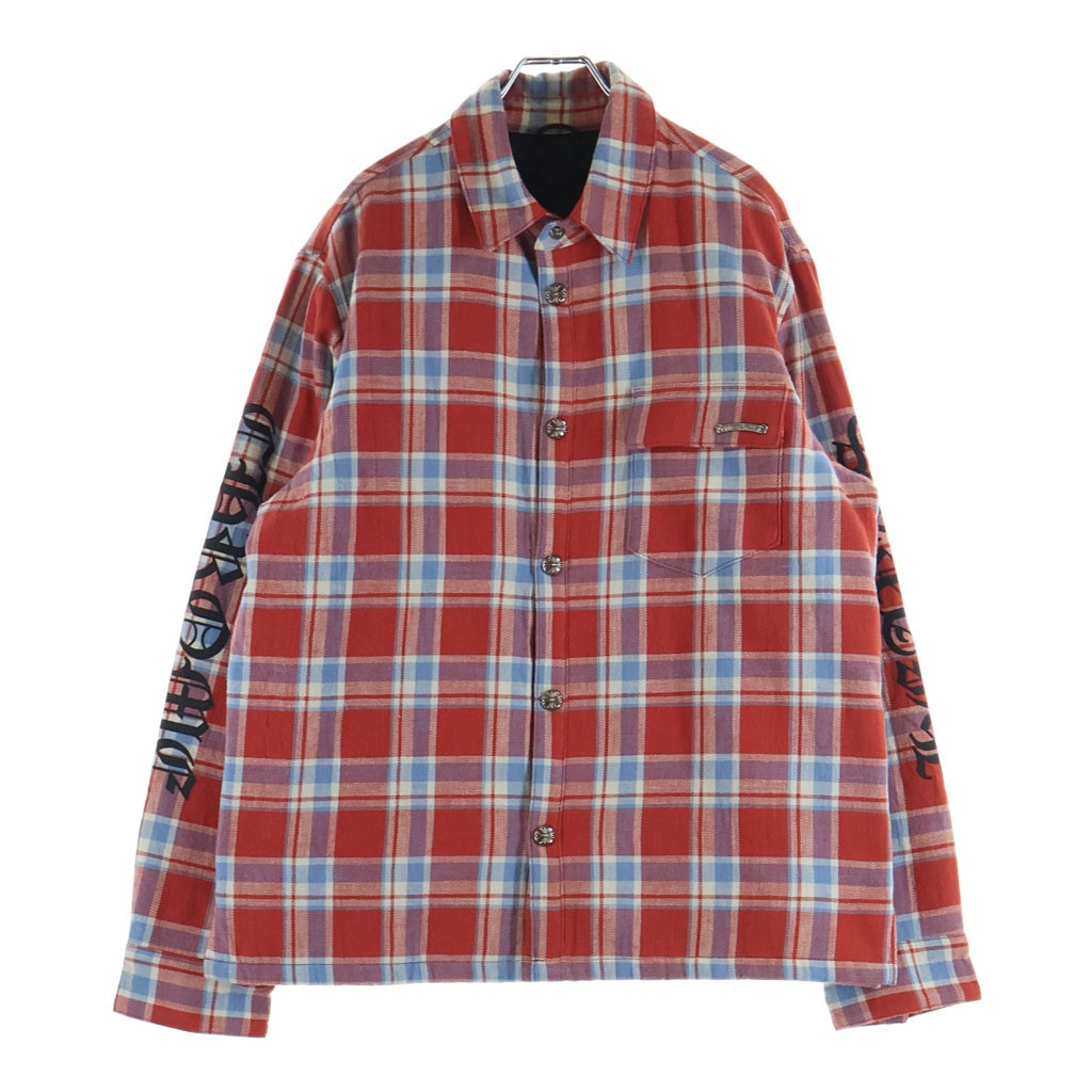 CHROME HEARTS(クロムハーツ) WORKN JNKYD PLD スリーブロゴ チェック柄キルティングシャツジャケット レッド