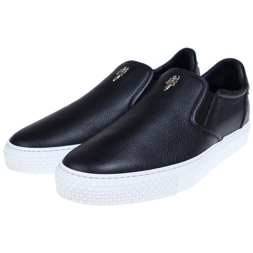 CHROME HEARTS(クロムハーツ) SLIP ON BLK CALF スリッポン CHプラスレザーパッチダガー付レザースニーカー ブラック