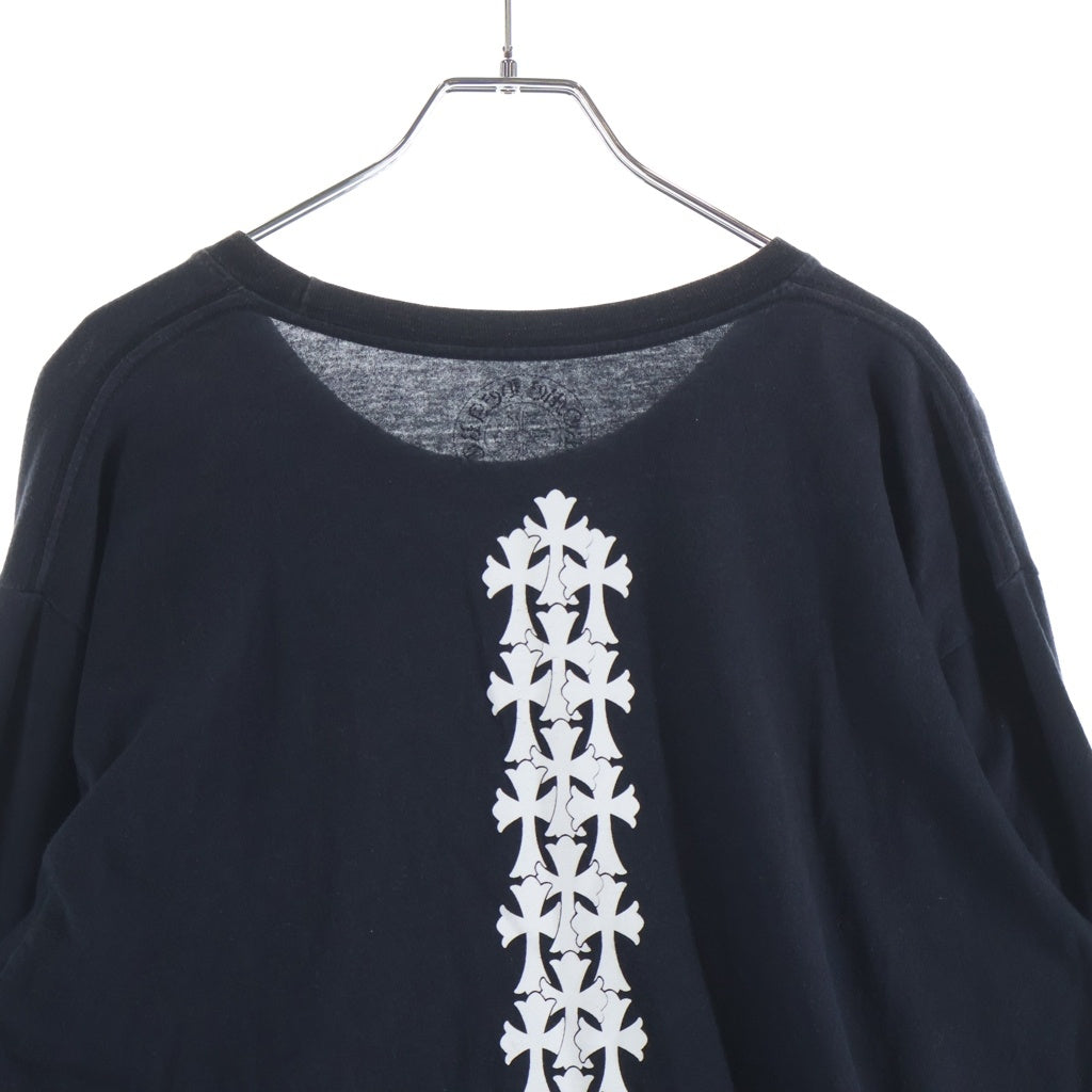 CHROME HEARTS(クロムハーツ) Back Cemetery Cross バックセメタリークロスプリント 袖英字 クルーネック長袖Tシャツ カットソー ブラック