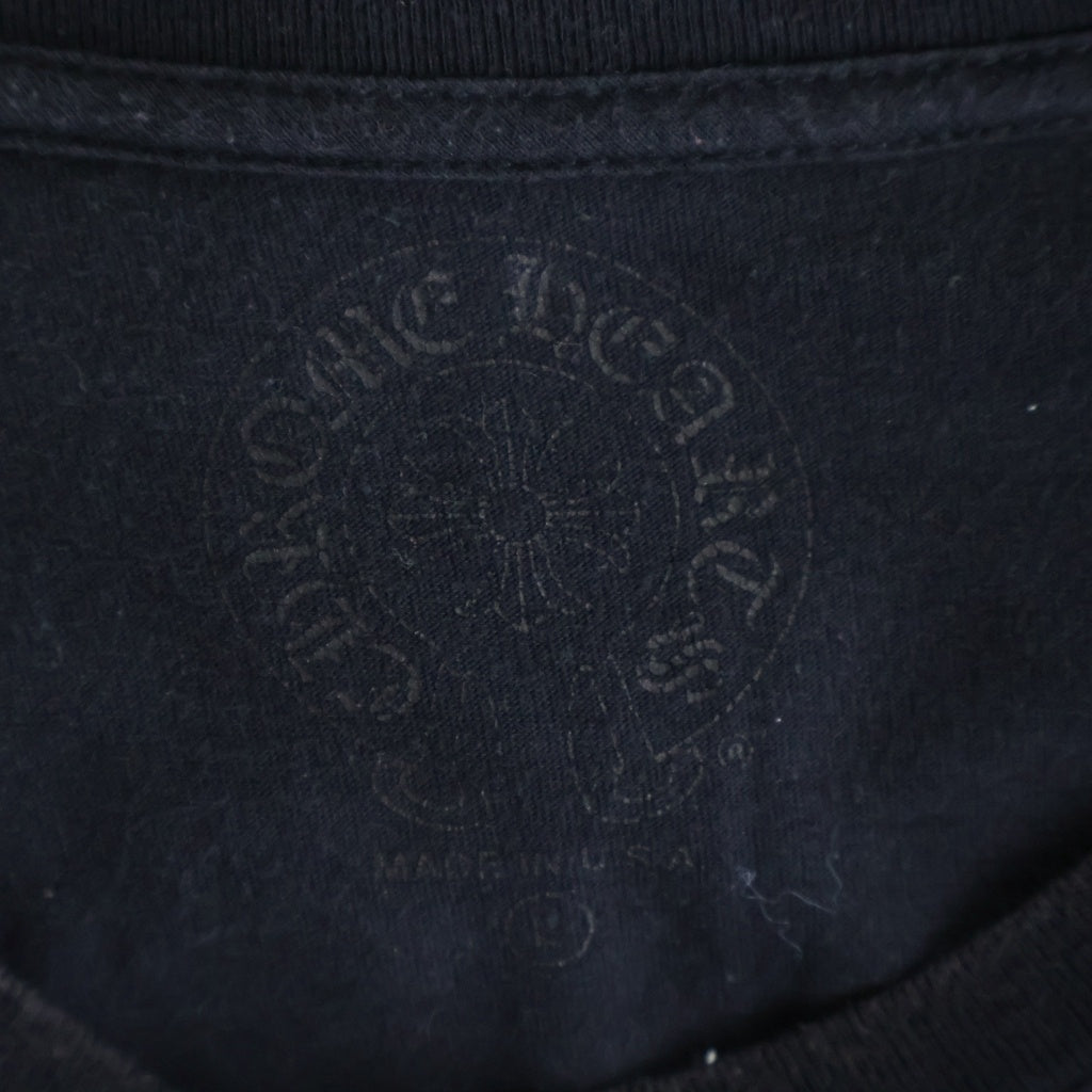 CHROME HEARTS(クロムハーツ) Back Cemetery Cross バックセメタリークロスプリント 袖英字 クルーネック長袖Tシャツ カットソー ブラック