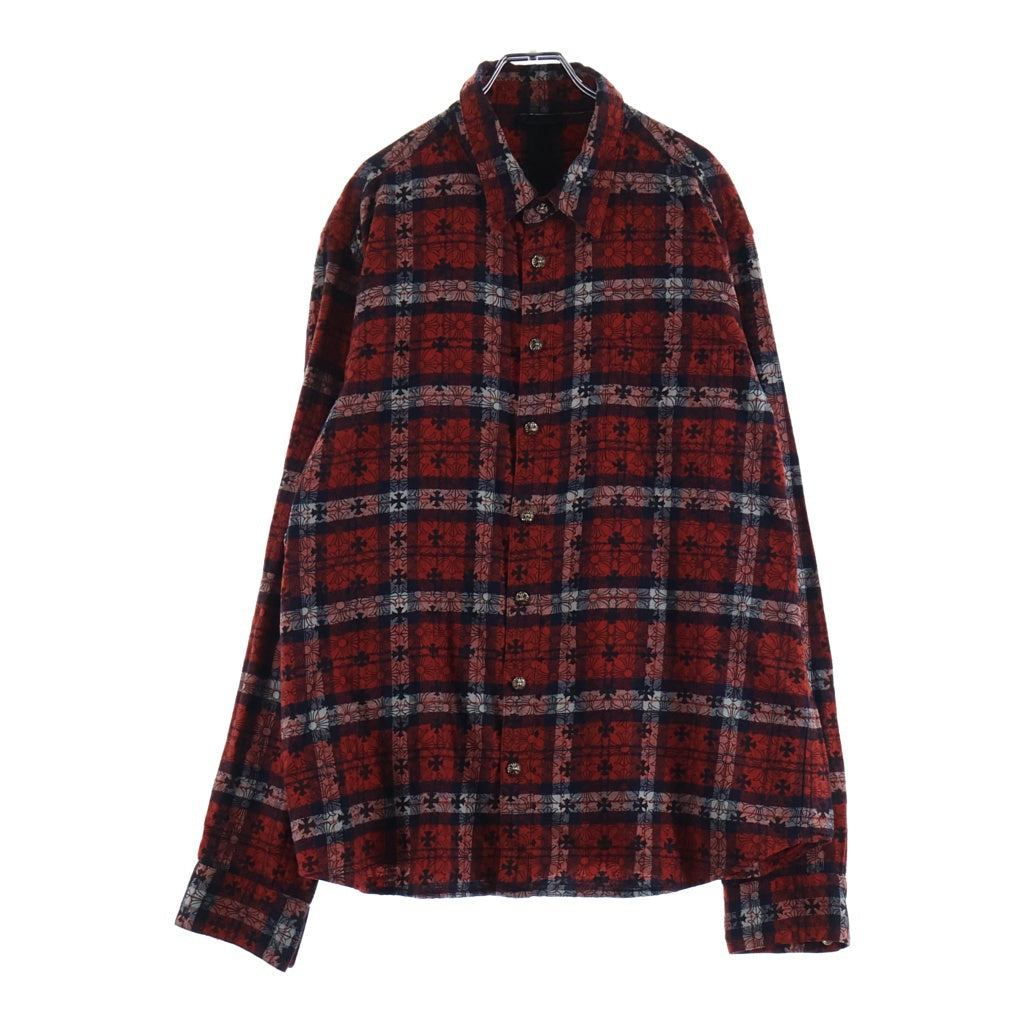 CHROME HEARTS(クロムハーツ) LOOSEENDS LS CHECK ルーズエンド クロスパッチ付 クロス総柄チェック 長袖シャツ レッド