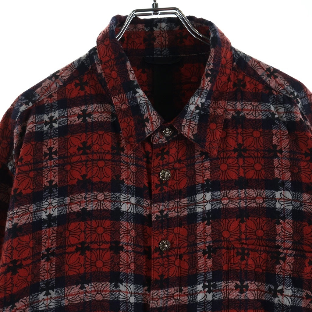 CHROME HEARTS(クロムハーツ) LOOSEENDS LS CHECK ルーズエンド クロスパッチ付 クロス総柄チェック 長袖シャツ レッド
