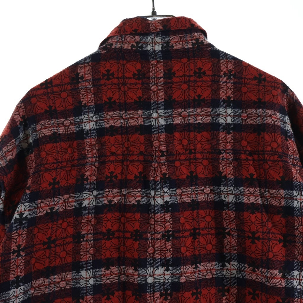 CHROME HEARTS(クロムハーツ) LOOSEENDS LS CHECK ルーズエンド クロスパッチ付 クロス総柄チェック 長袖シャツ レッド