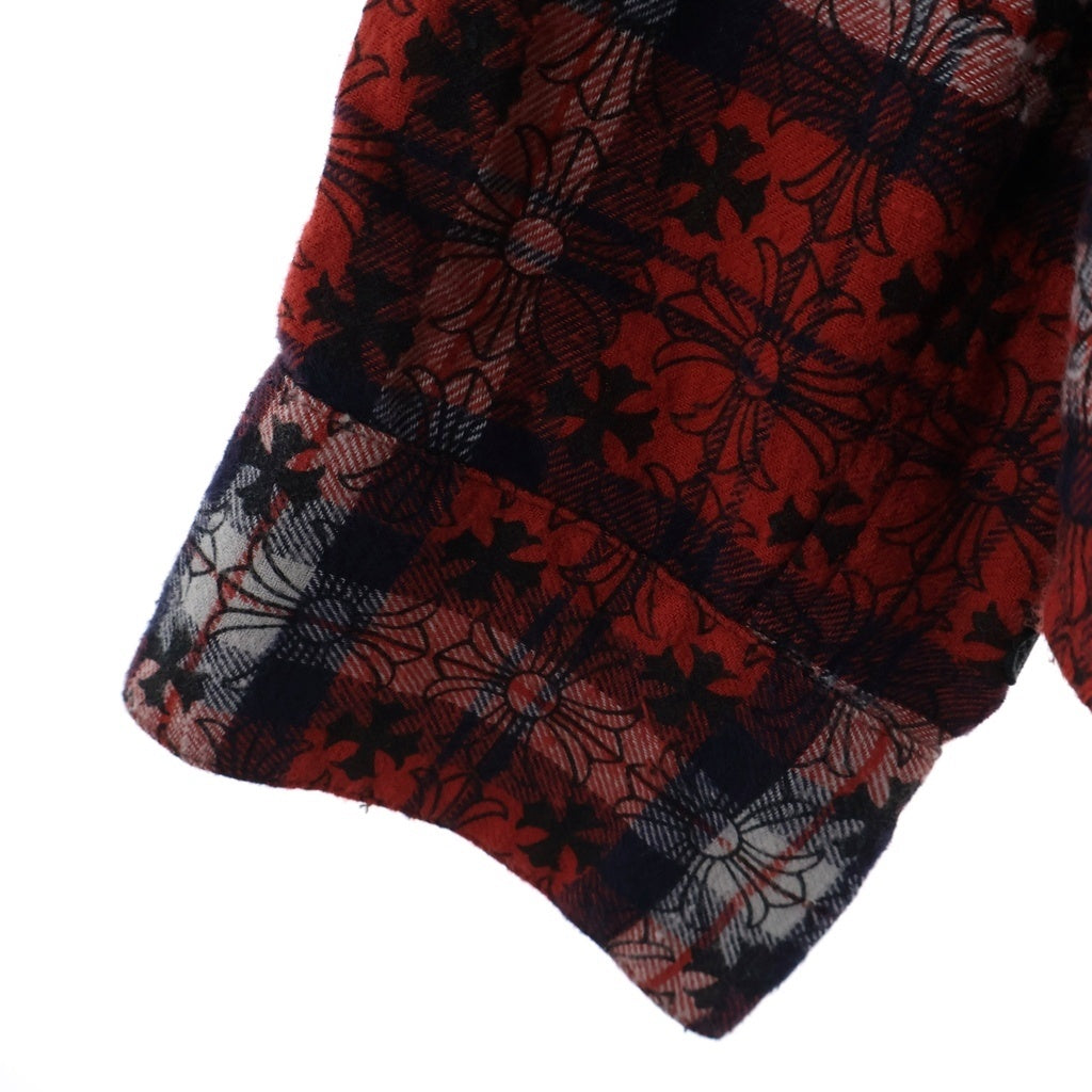 CHROME HEARTS(クロムハーツ) LOOSEENDS LS CHECK ルーズエンド クロスパッチ付 クロス総柄チェック 長袖シャツ レッド