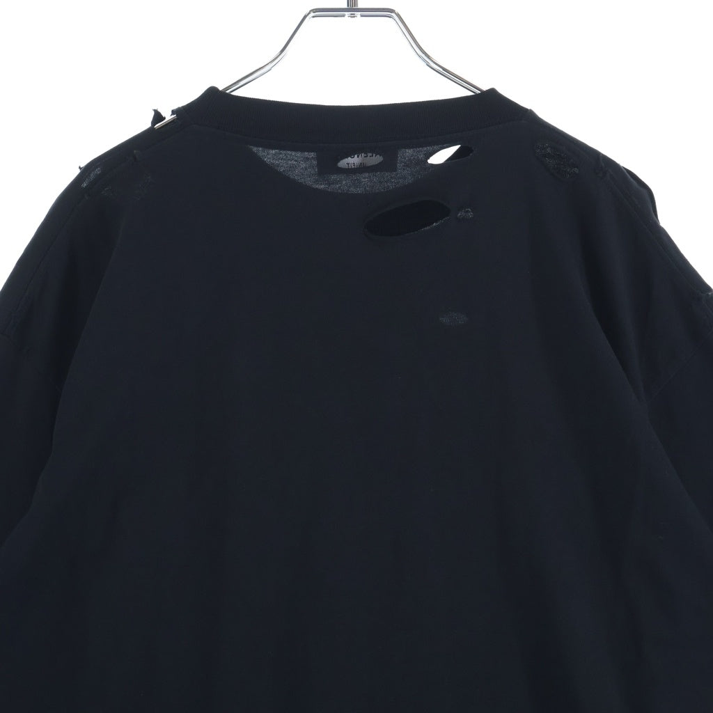BALENCIAGA(バレンシアガ) DESTOROYED LOGO OVERSIZED T-SHIRT 半袖 クルーネック Tシャツ ブラック 651795 TKVB8