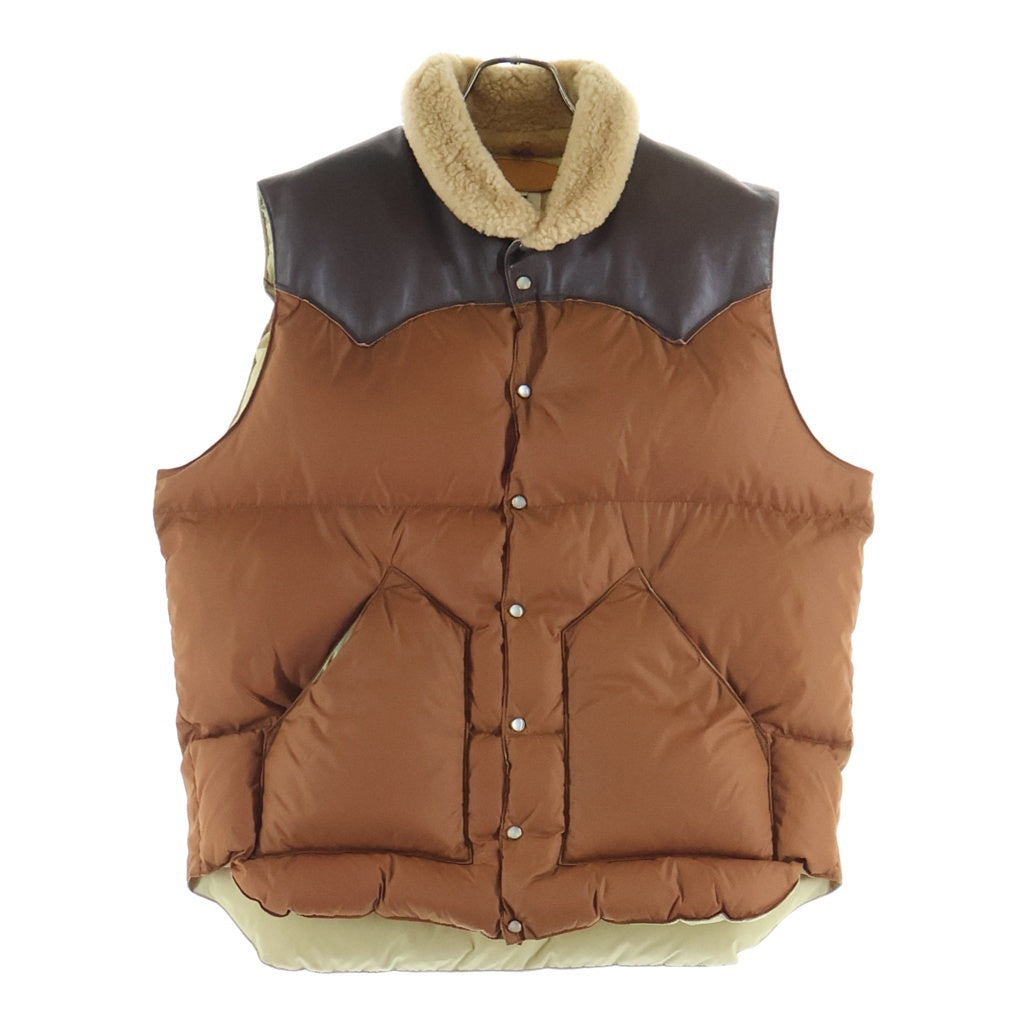 ROCKY MOUNTAIN(ロッキーマウンテン) Christy Vest 襟ボア レザー切替 クリスティー ダウンベスト ベージュ/ブラウン 200-172-02