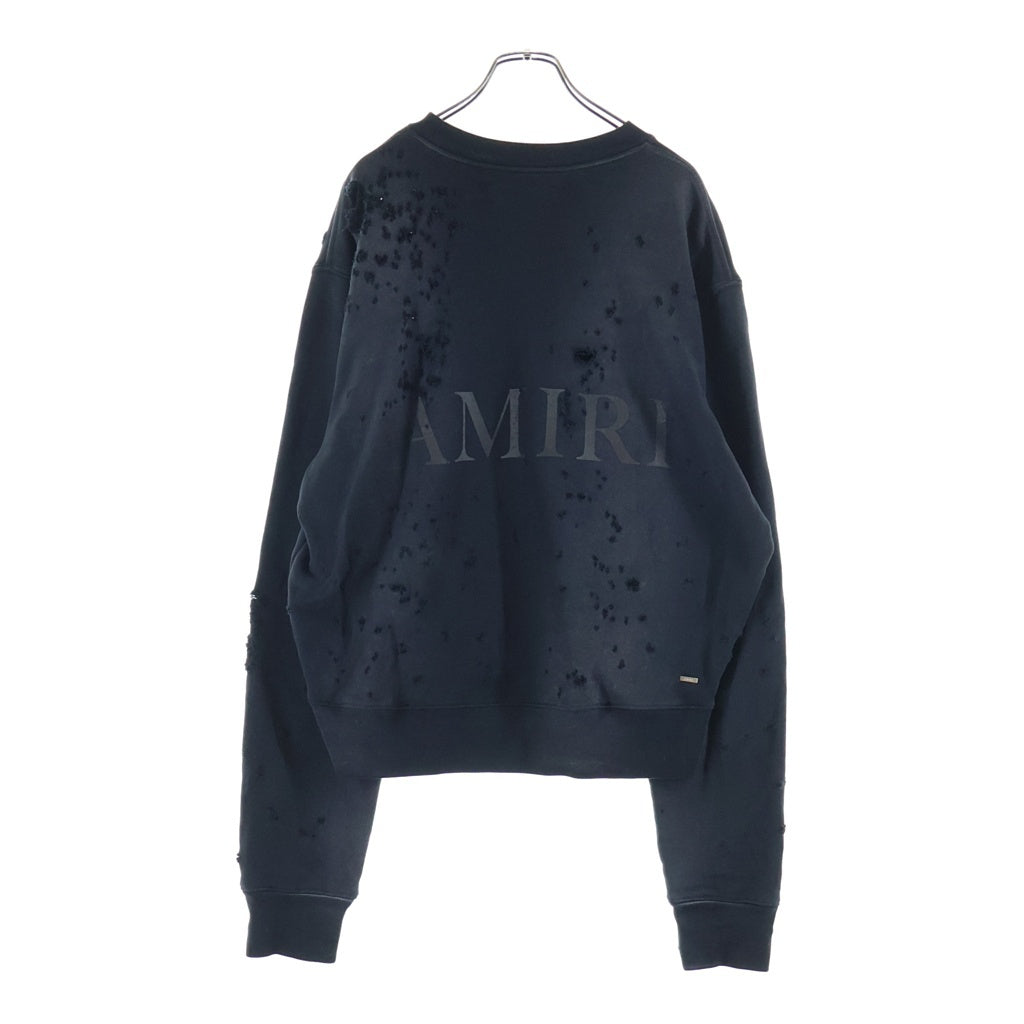 AMIRI(アミリ) デストロイ加工 クルーネック スウェットトレーナー ブラック SRAMJYCW1002SMRB000
