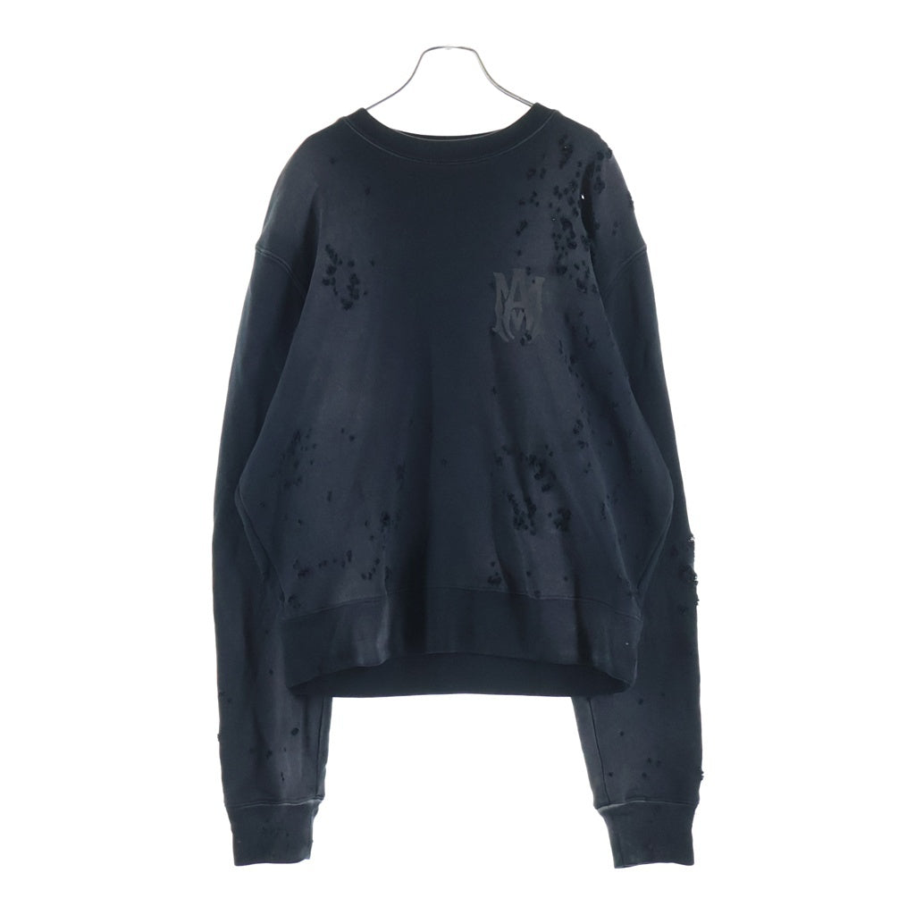 AMIRI(アミリ) デストロイ加工 クルーネック スウェットトレーナー ブラック SRAMJYCW1002SMRB000