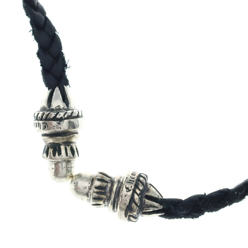 CHROME HEARTS(クロムハーツ) LEATHER BRAID ネックレス レザーブレイド ボロチップネックレス ブラック/シルバー BCA377