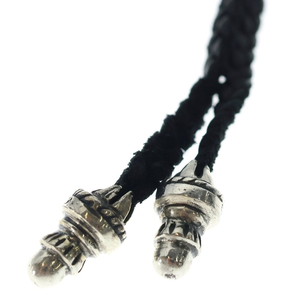 CHROME HEARTS(クロムハーツ) LEATHER BRAID ネックレス レザーブレイド ボロチップネックレス ブラック/シルバー BCA377