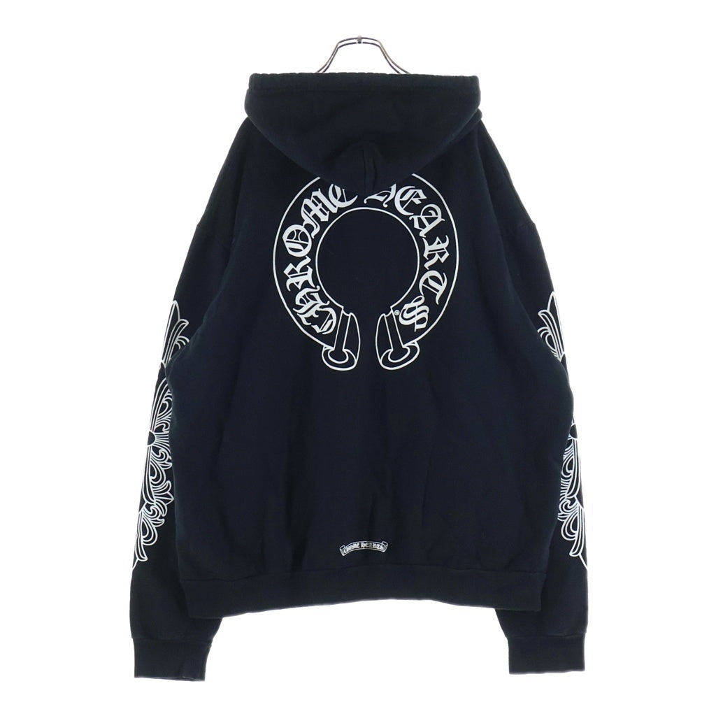 CHROME HEARTS(クロムハーツ) SWTSHRT PLVR 袖フローラルバックホースシュープリントプルオーバーパーカー フーディー ブラック